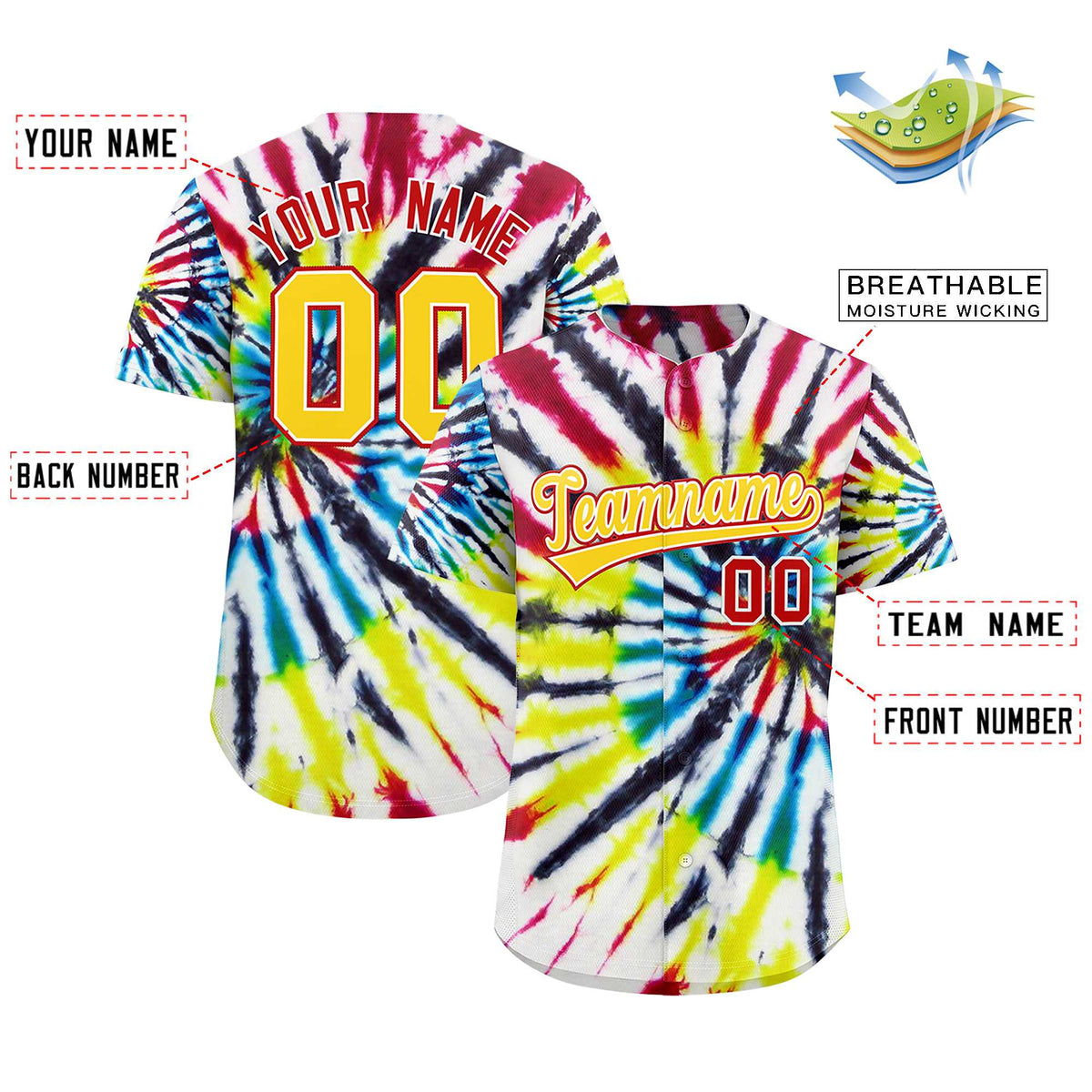 Custom Multi Color Tie-Dye Graffiti Pattern Authentic Baseball Jersey| KXKSHOP