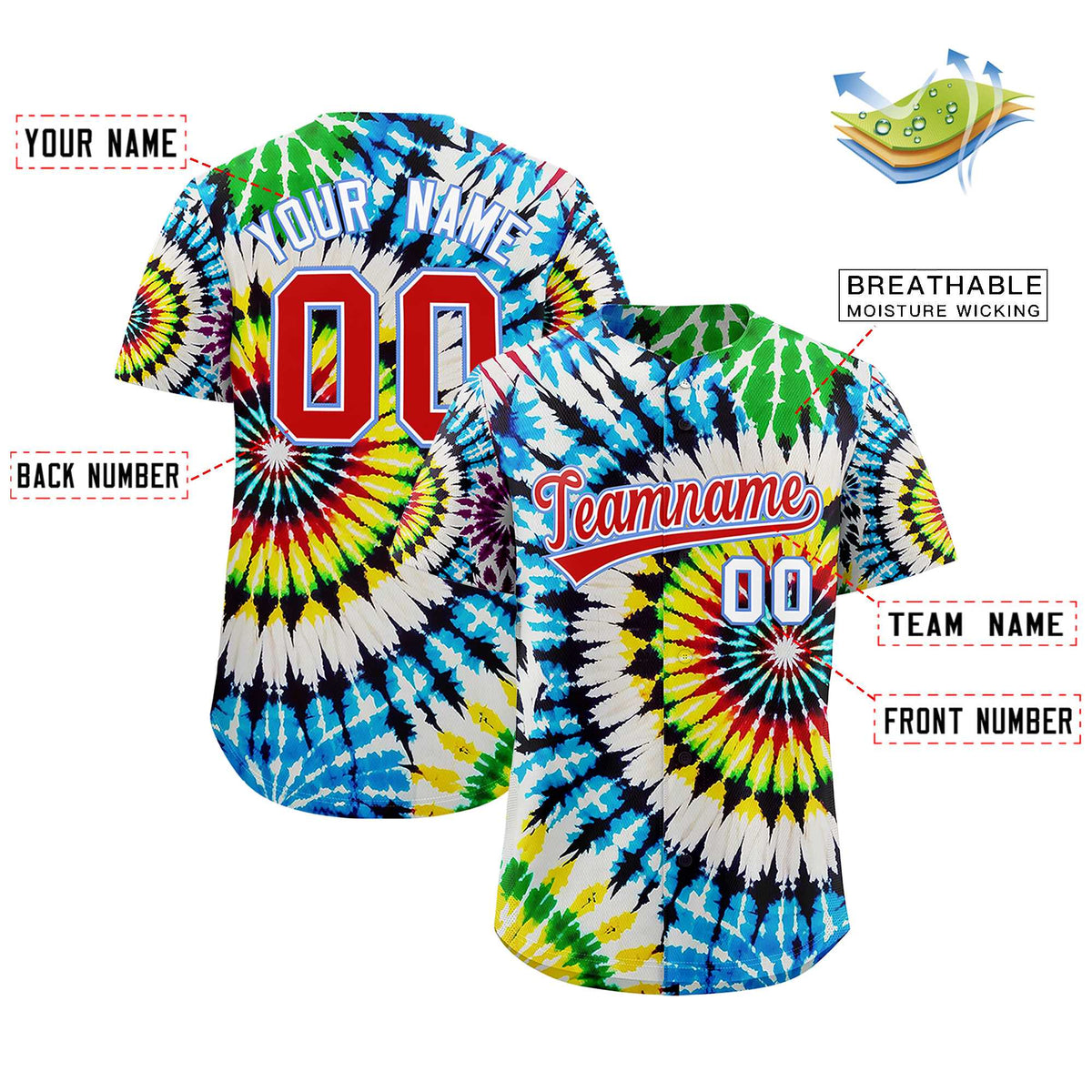 Custom Multi Color Tie-Dye Graffiti Pattern Authentic Baseball Jersey| KXKSHOP