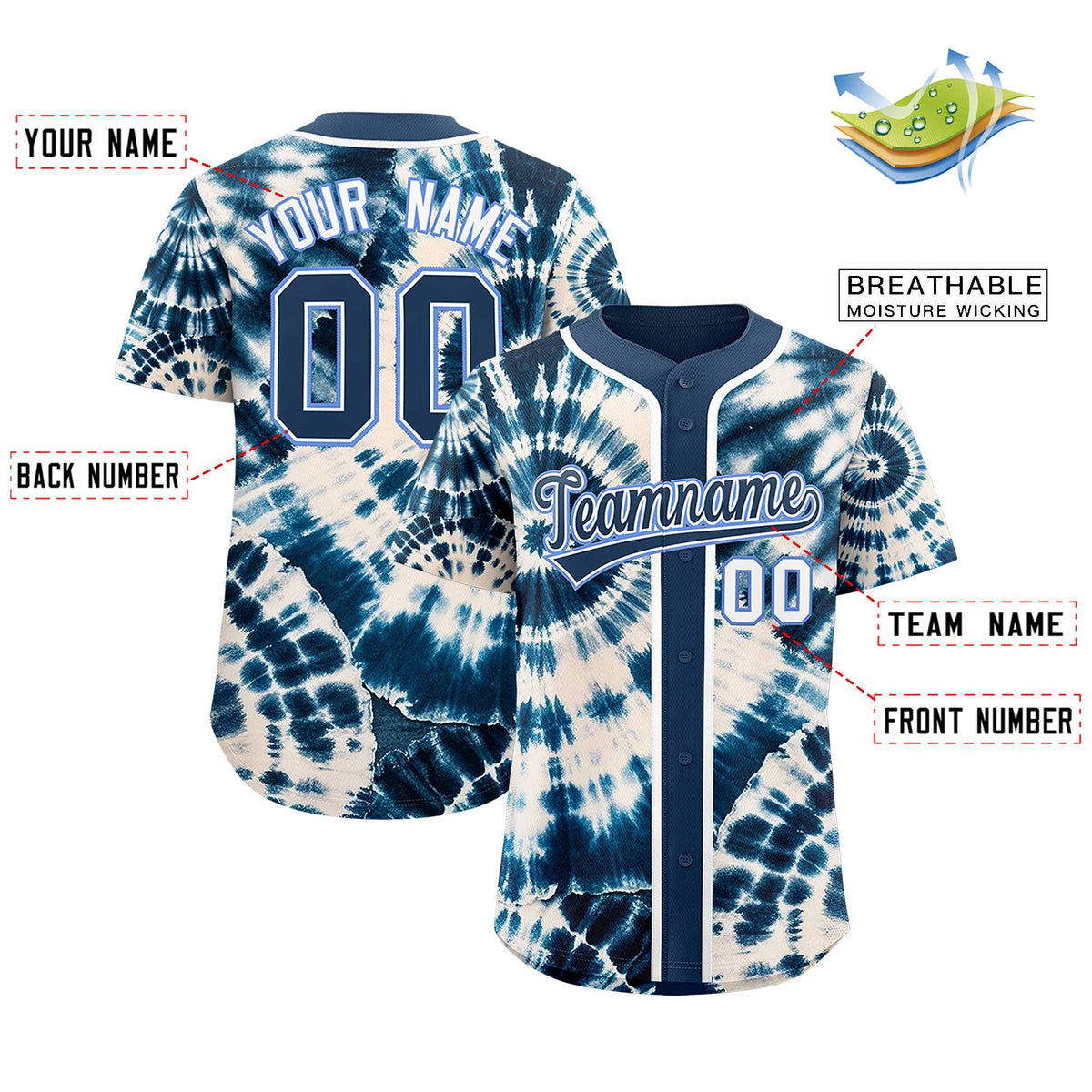 Custom Midnight Blue Tie-Dye Graffiti Pattern Authentic Baseball Jersey| KXKSHOP