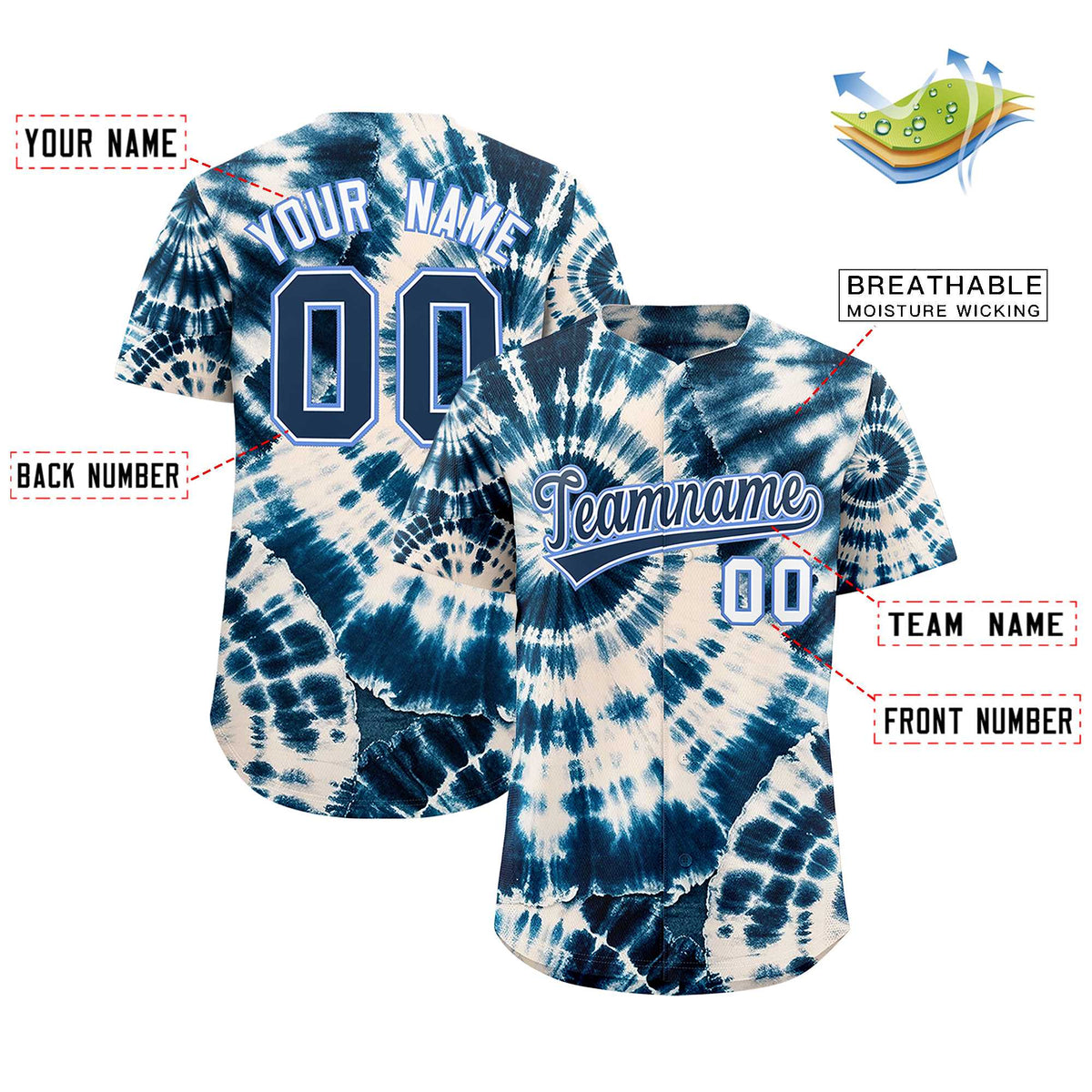 Custom Multi Color Tie-Dye Graffiti Pattern Authentic Baseball Jersey| KXKSHOP