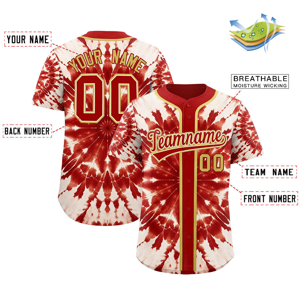 Custom Red Tie-Dye Graffiti Pattern Authentic Baseball Jersey| KXKSHOP