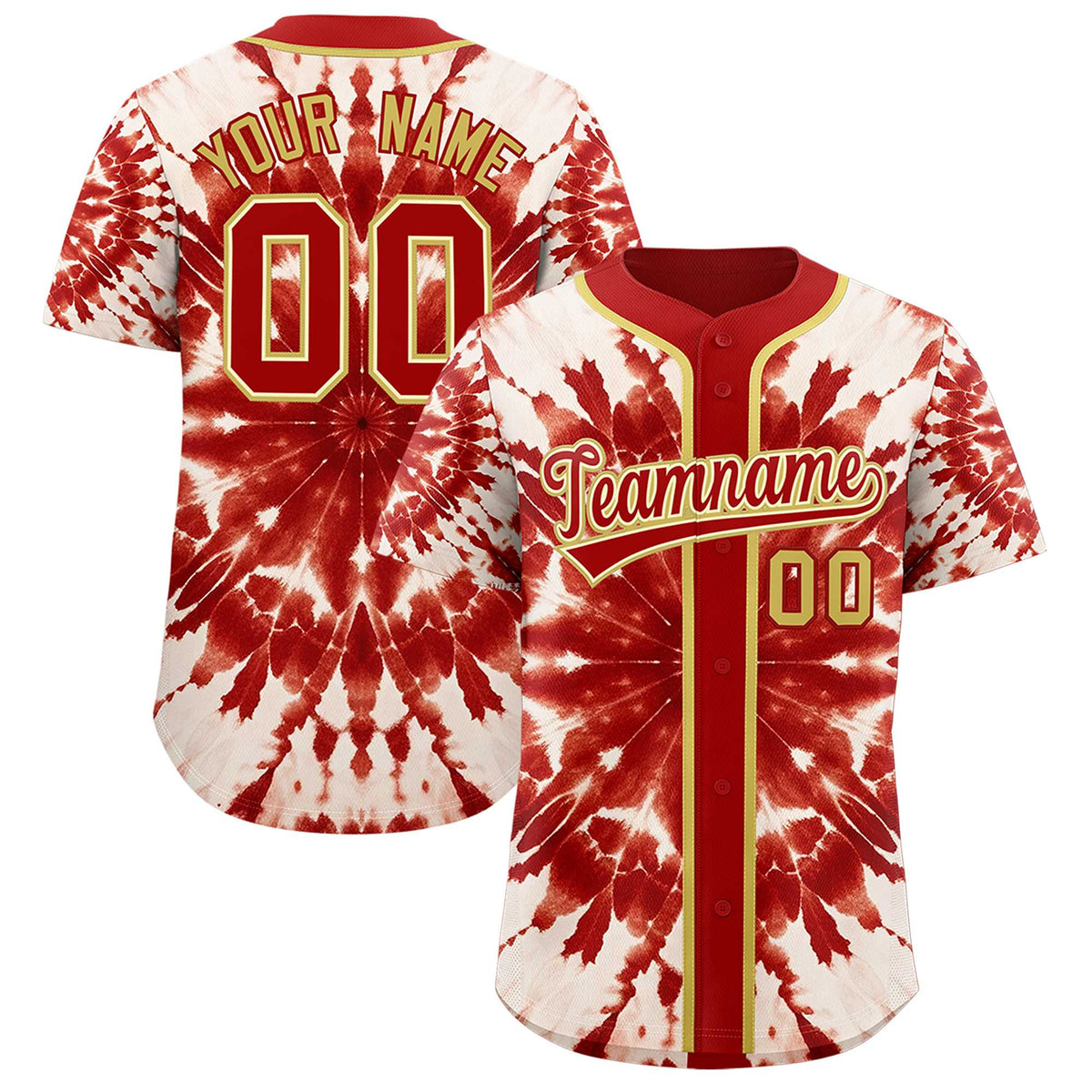 Custom Red Tie-Dye Graffiti Pattern Authentic Baseball Jersey| KXKSHOP