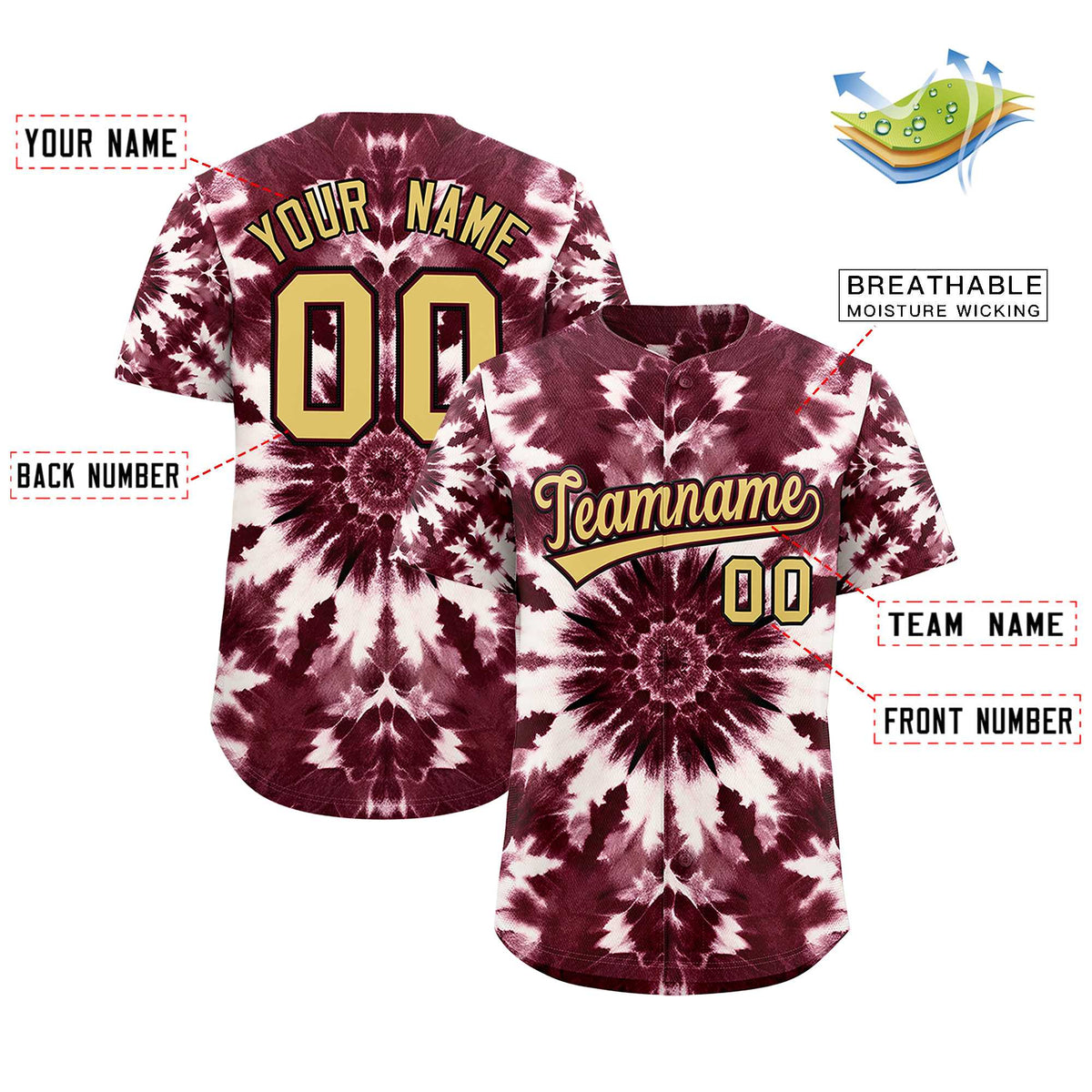 Custom Multi Color Tie-Dye Graffiti Pattern Authentic Baseball Jersey| KXKSHOP