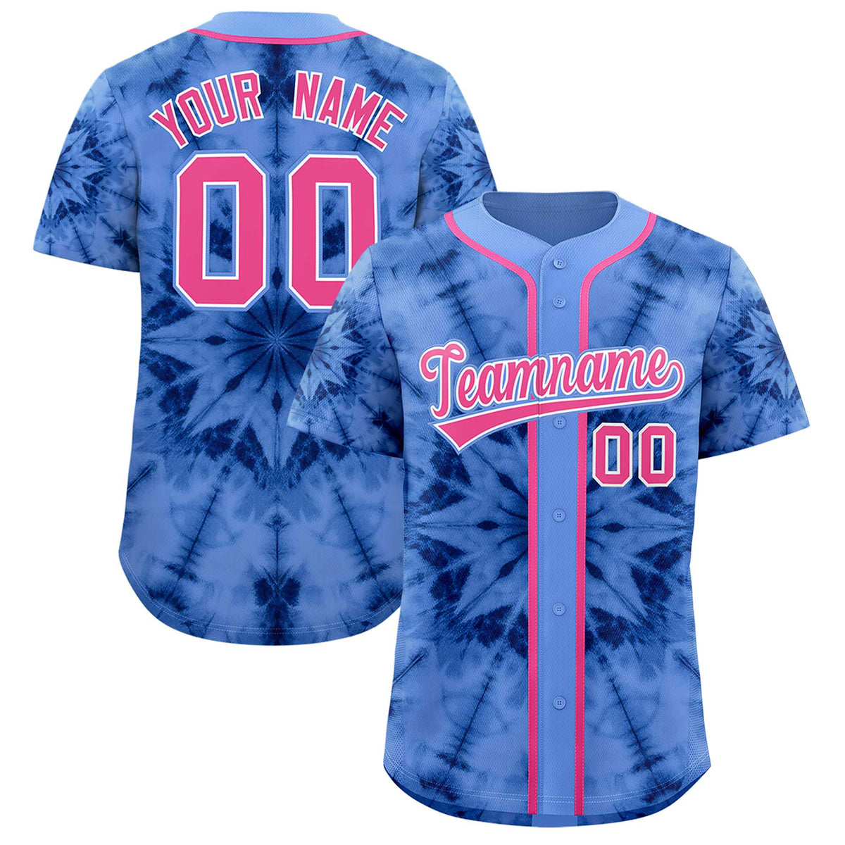 Custom Light Blue Tie-Dye Graffiti Pattern Authentic Baseball Jersey| KXKSHOP