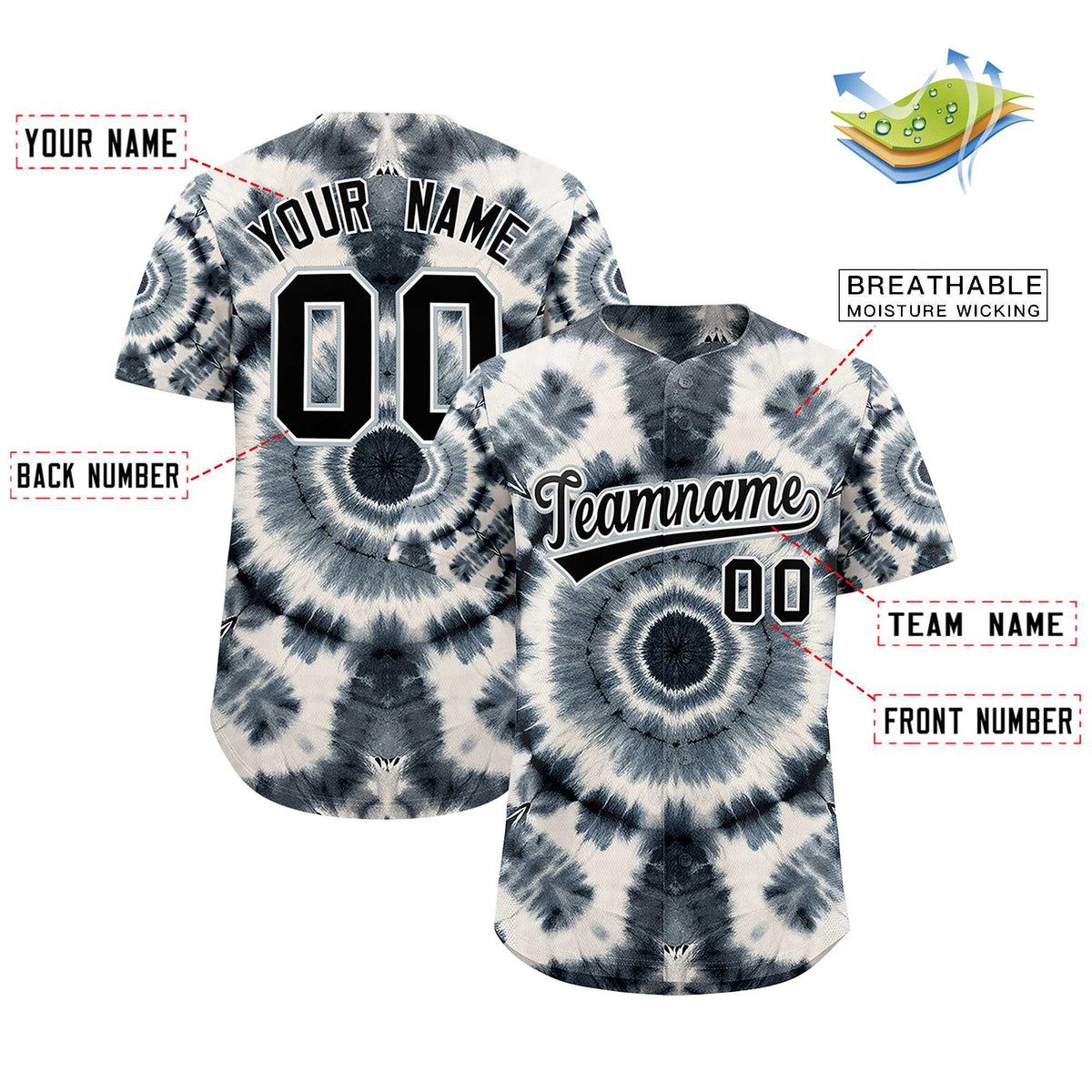 Custom Multi Color Tie-Dye Graffiti Pattern Authentic Baseball Jersey| KXKSHOP