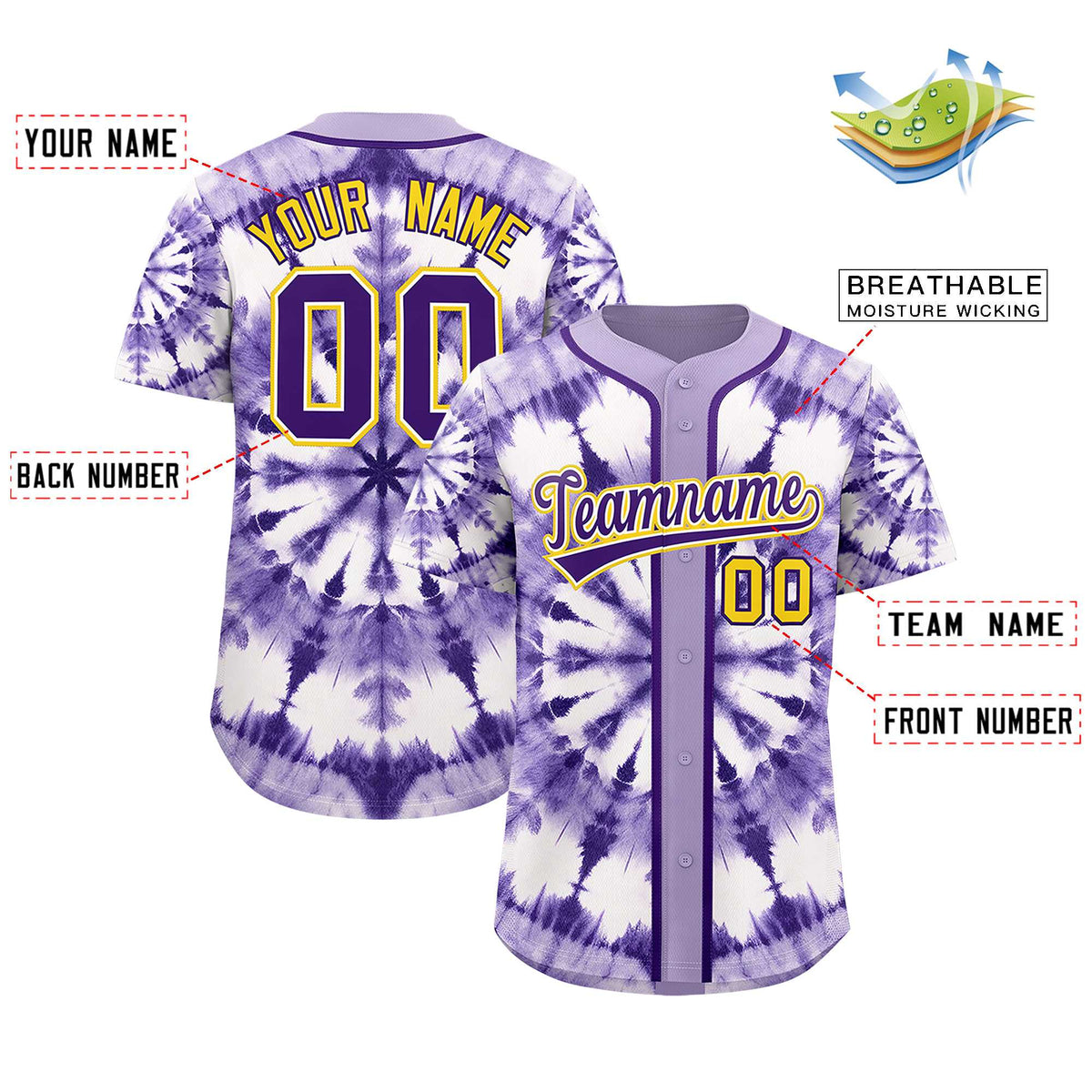 Custom Light Purple Tie-Dye Graffiti Pattern Authentic Baseball Jersey| KXKSHOP