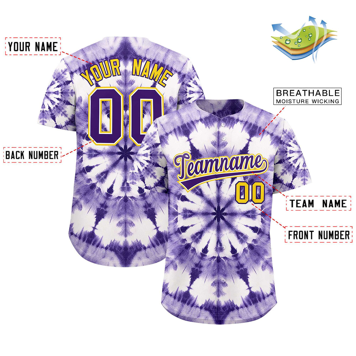 Custom Multi Color Tie-Dye Graffiti Pattern Authentic Baseball Jersey| KXKSHOP