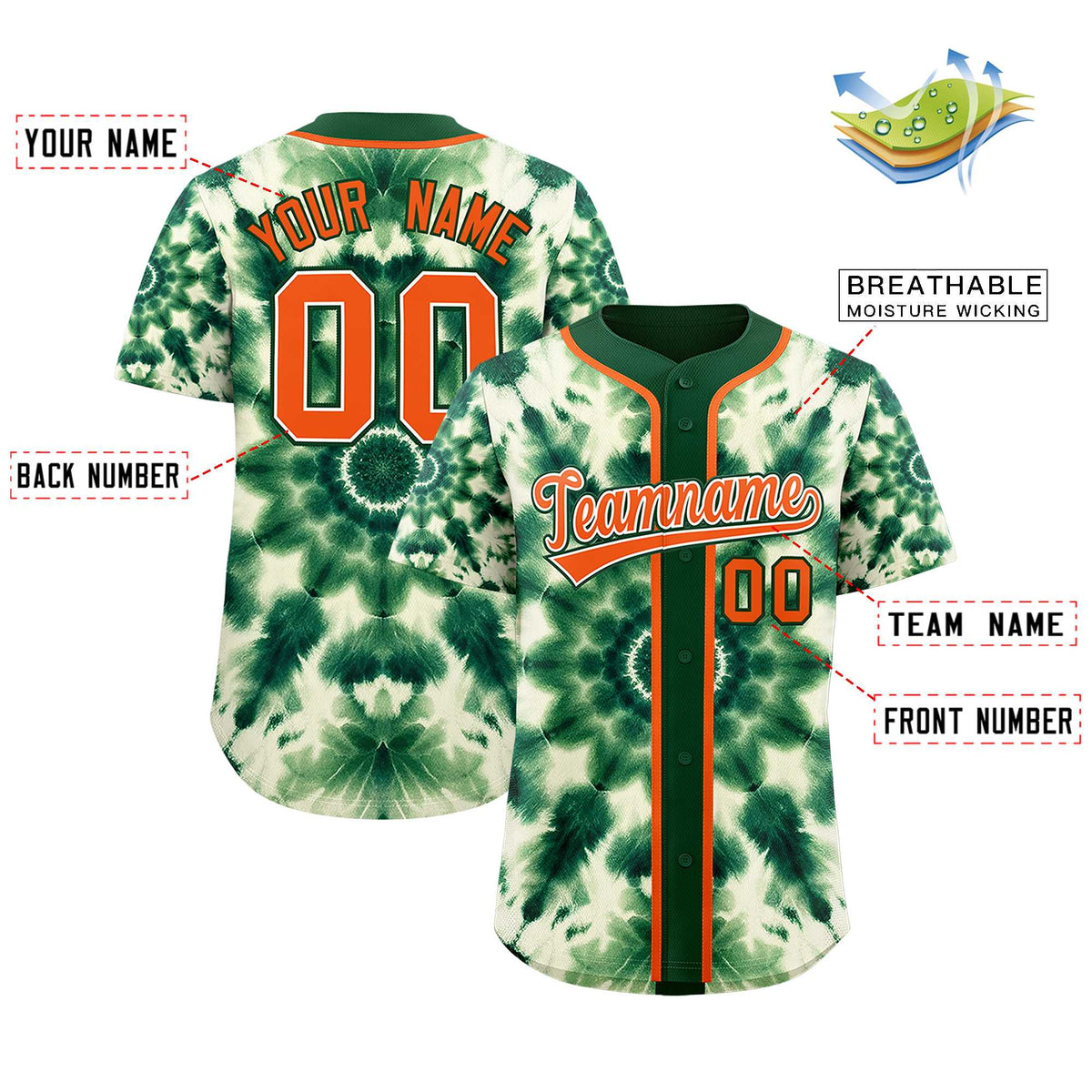 Custom Green Tie-Dye Graffiti Pattern Authentic Baseball Jersey| KXKSHOP