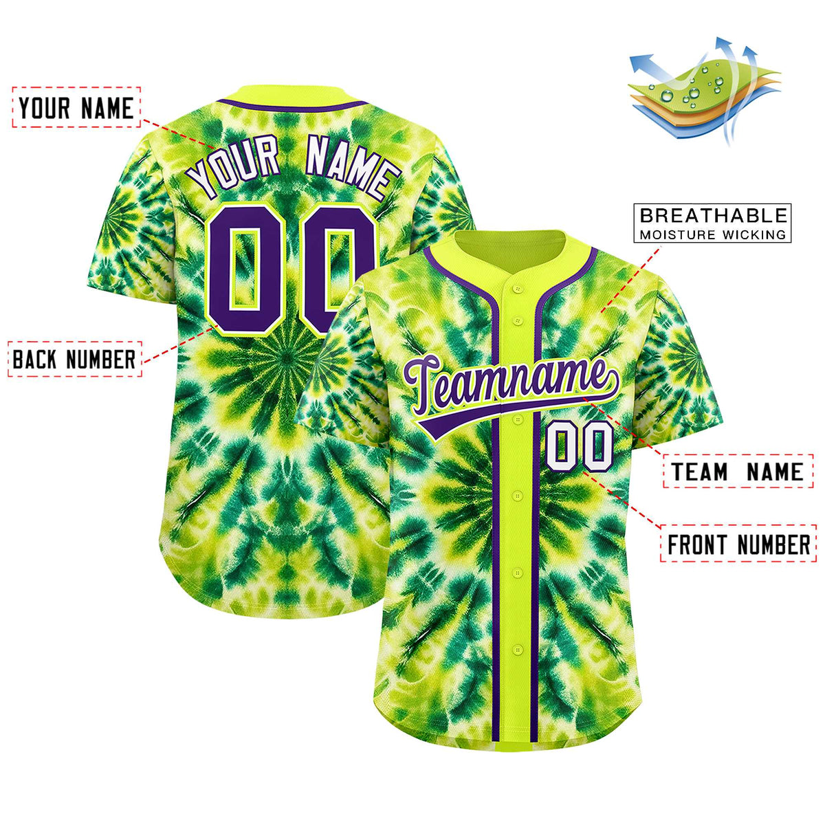 Custom Fluorescent Green Tie-Dye Graffiti Pattern Authentic Baseball Jersey| KXKSHOP