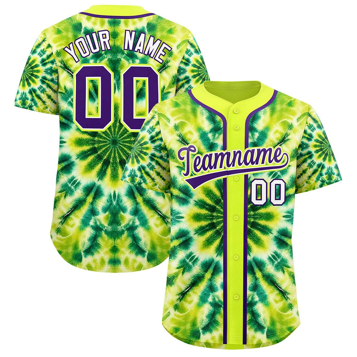 Custom Fluorescent Green Tie-Dye Graffiti Pattern Authentic Baseball Jersey| KXKSHOP