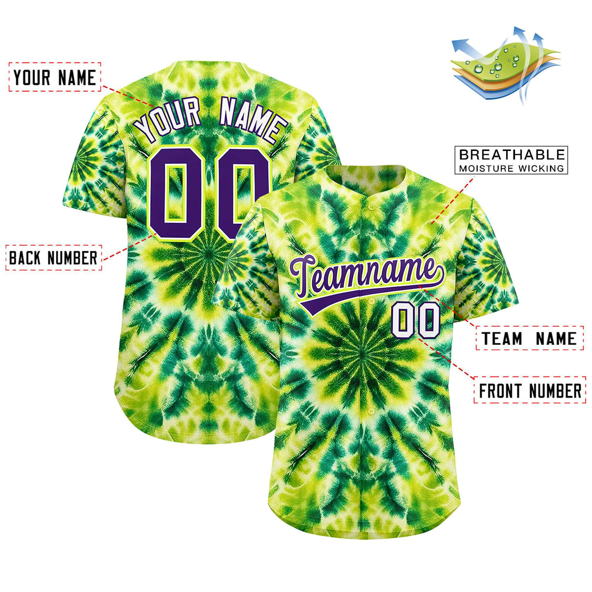 Custom Multi Color Tie-Dye Graffiti Pattern Authentic Baseball Jersey| KXKSHOP