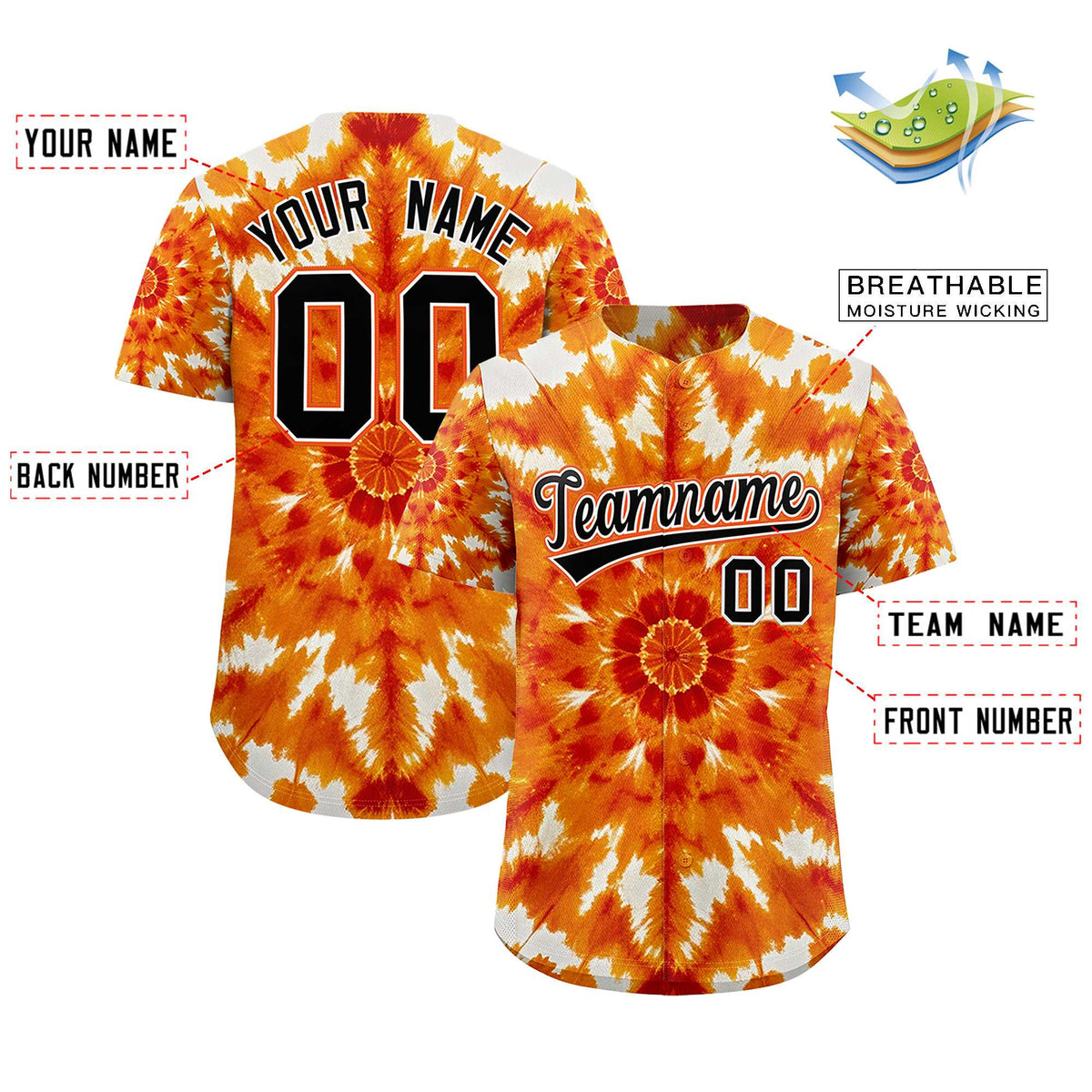Custom Multi Color Tie-Dye Graffiti Pattern Authentic Baseball Jersey| KXKSHOP