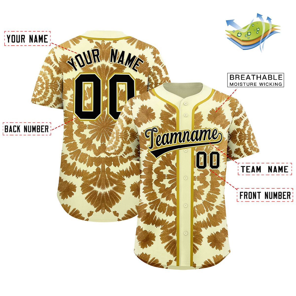 Custom Cream Tie-Dye Graffiti Pattern Authentic Baseball Jersey| KXKSHOP