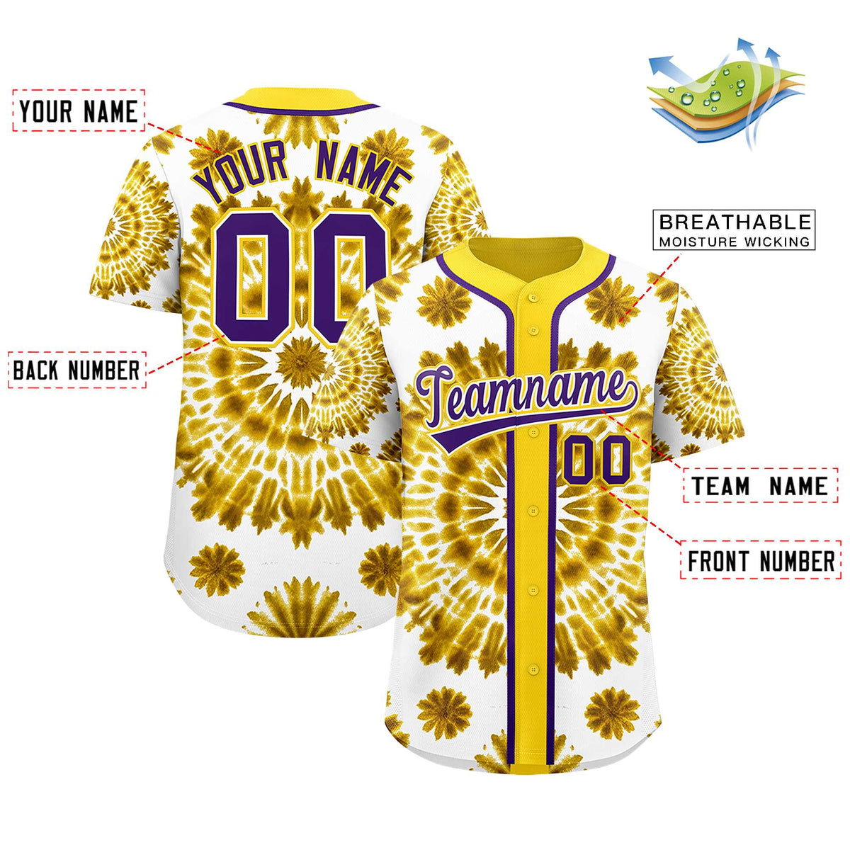 Custom Gold Tie-Dye Graffiti Pattern Authentic Baseball Jersey| KXKSHOP