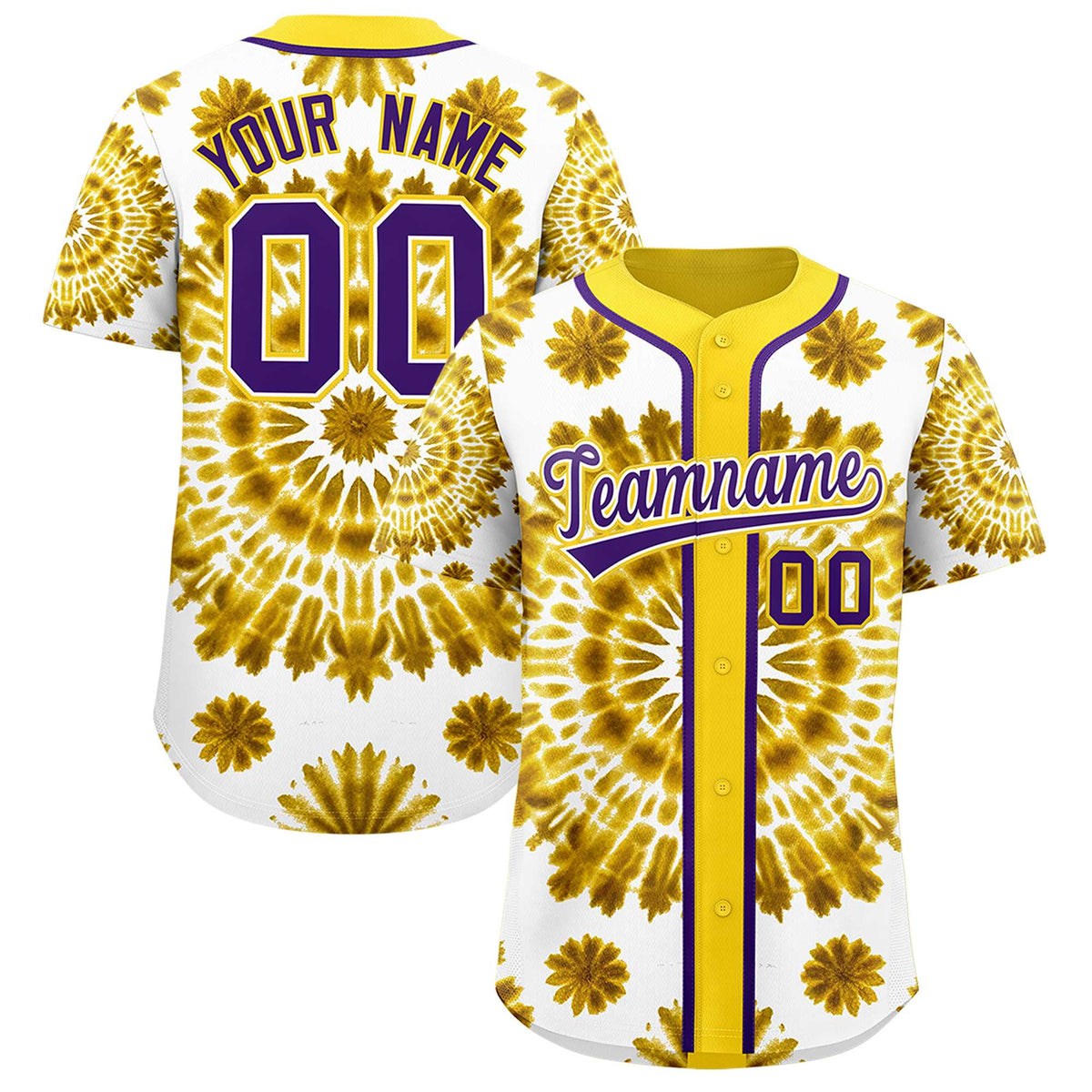 Custom Gold Tie-Dye Graffiti Pattern Authentic Baseball Jersey| KXKSHOP