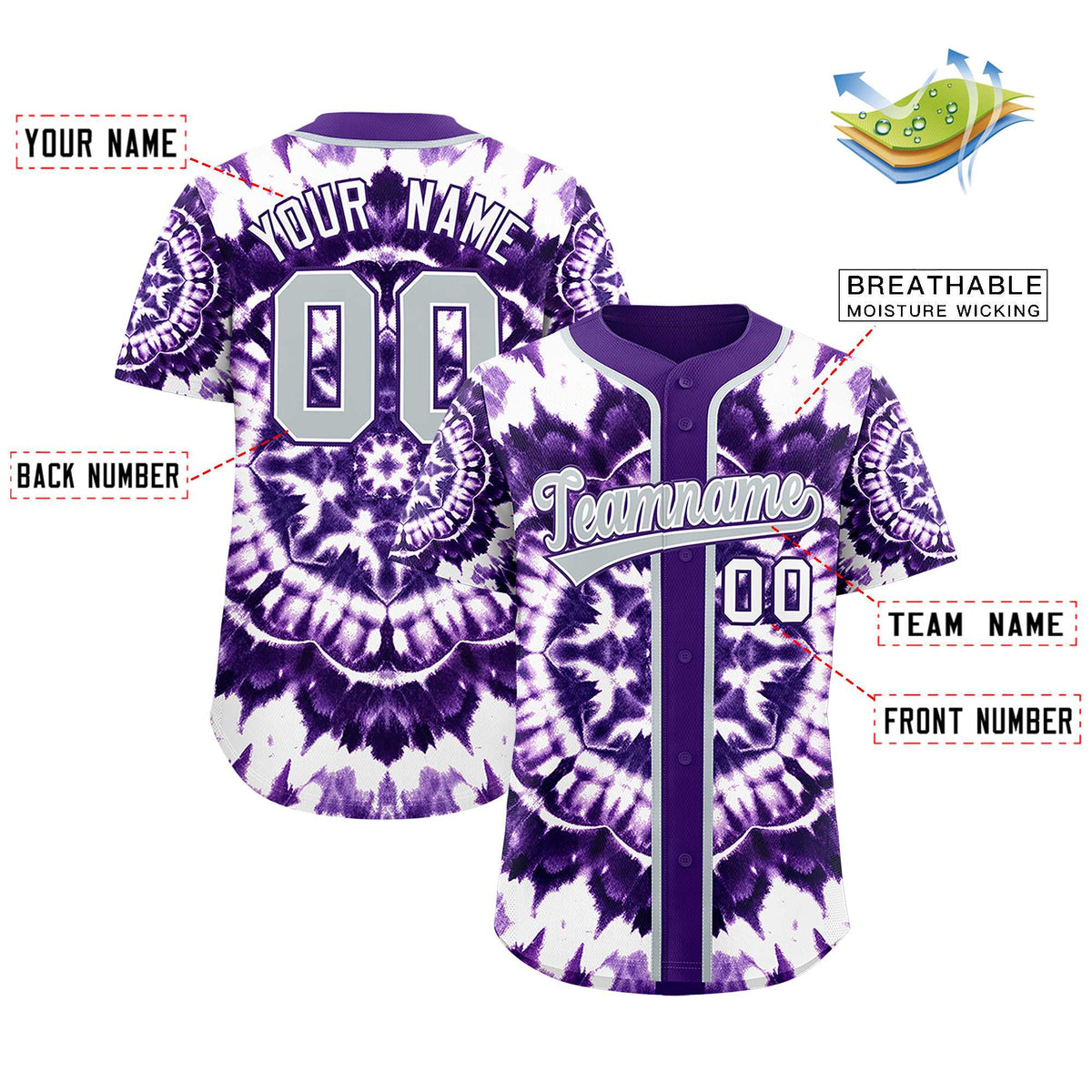 Custom Purple Tie-Dye Graffiti Pattern Authentic Baseball Jersey| KXKSHOP