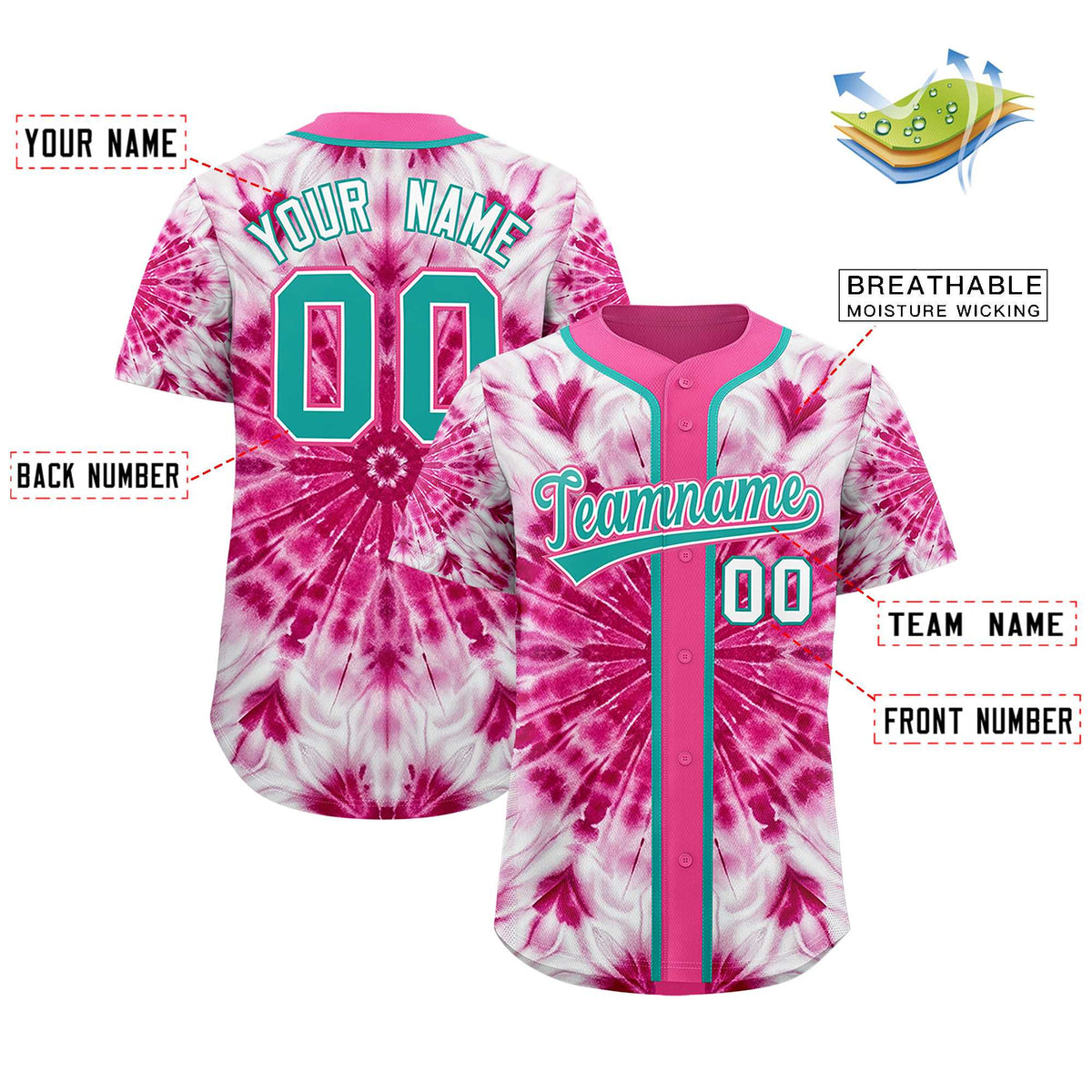 Custom Pink Tie-Dye Graffiti Pattern Authentic Baseball Jersey| KXKSHOP