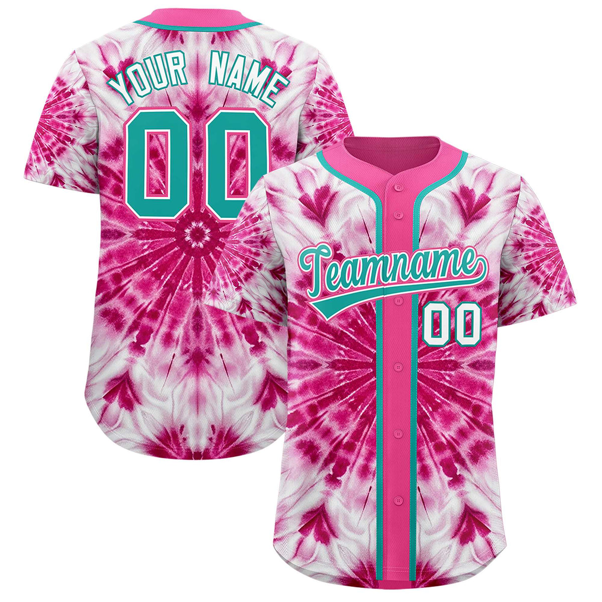 Custom Pink Tie-Dye Graffiti Pattern Authentic Baseball Jersey| KXKSHOP