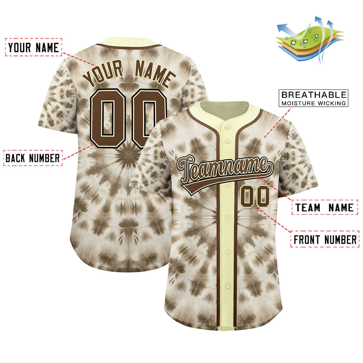 Custom Cream Tie-Dye Graffiti Pattern Authentic Baseball Jersey| KXKSHOP