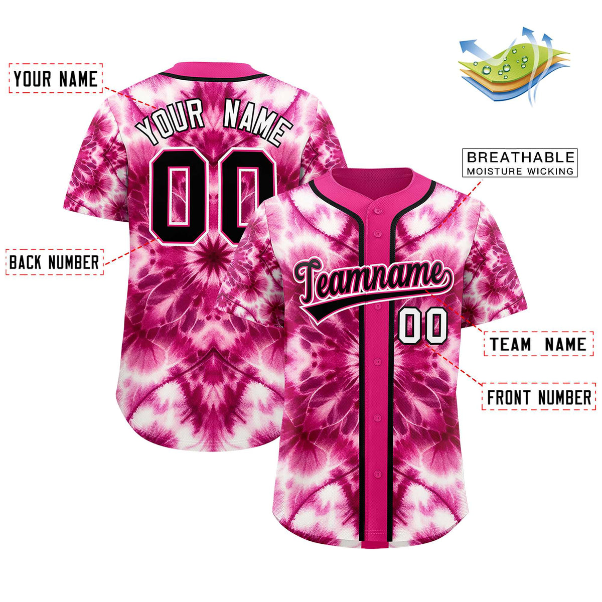 Custom Pink Tie-Dye Graffiti Pattern Authentic Baseball Jersey| KXKSHOP