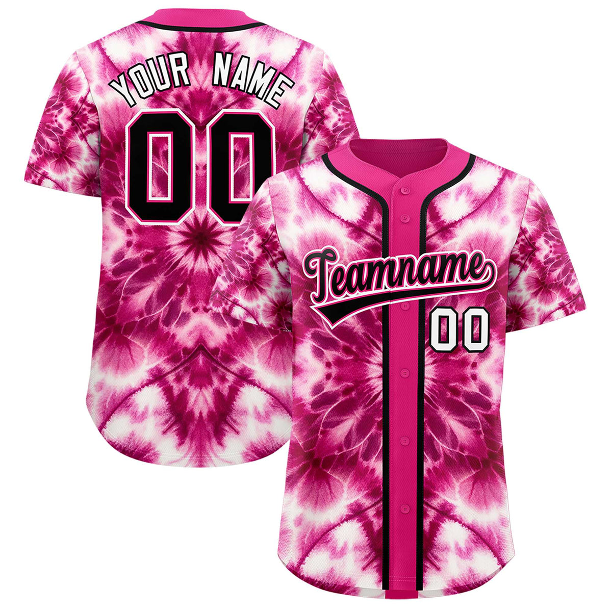 Custom Pink Tie-Dye Graffiti Pattern Authentic Baseball Jersey| KXKSHOP