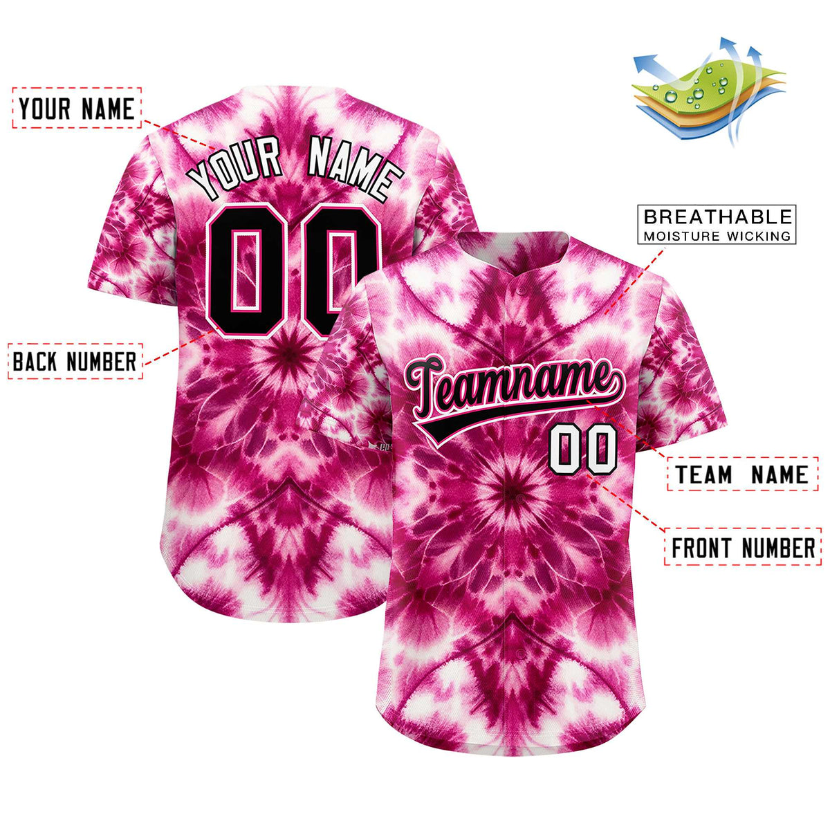 Custom Multi Color Tie-Dye Graffiti Pattern Authentic Baseball Jersey| KXKSHOP