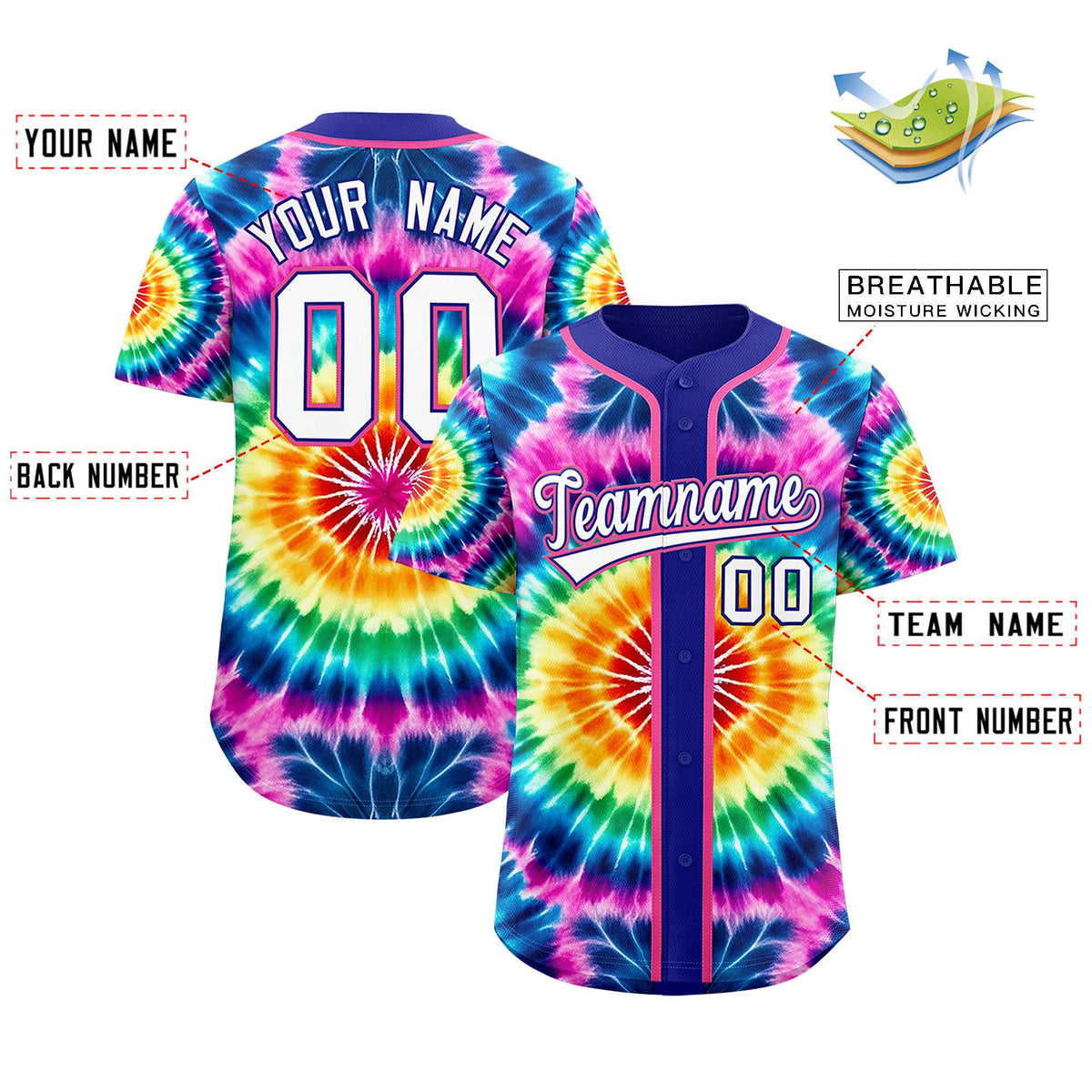 Custom Royal Tie-Dye Graffiti Pattern Authentic Baseball Jersey| KXKSHOP