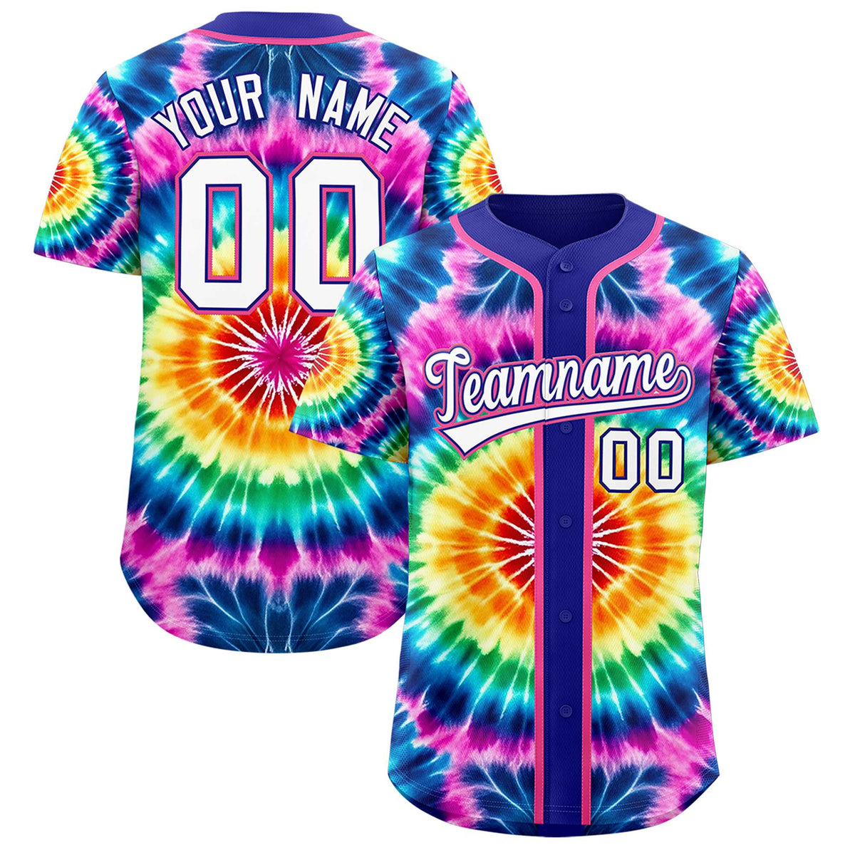 Custom Royal Tie-Dye Graffiti Pattern Authentic Baseball Jersey| KXKSHOP