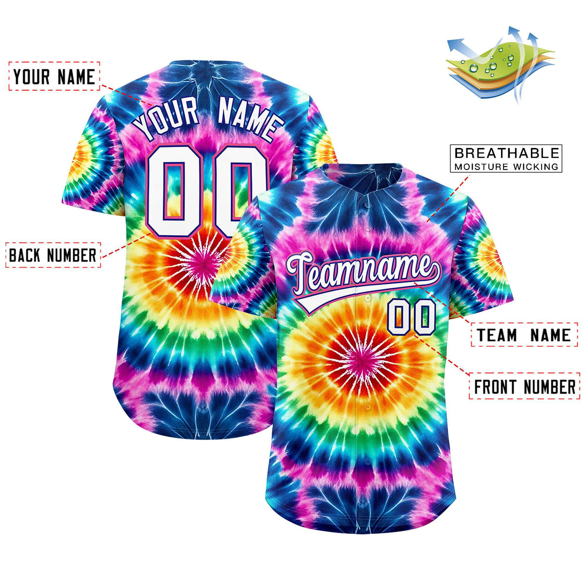 Custom Multi Color Tie-Dye Graffiti Pattern Authentic Baseball Jersey| KXKSHOP