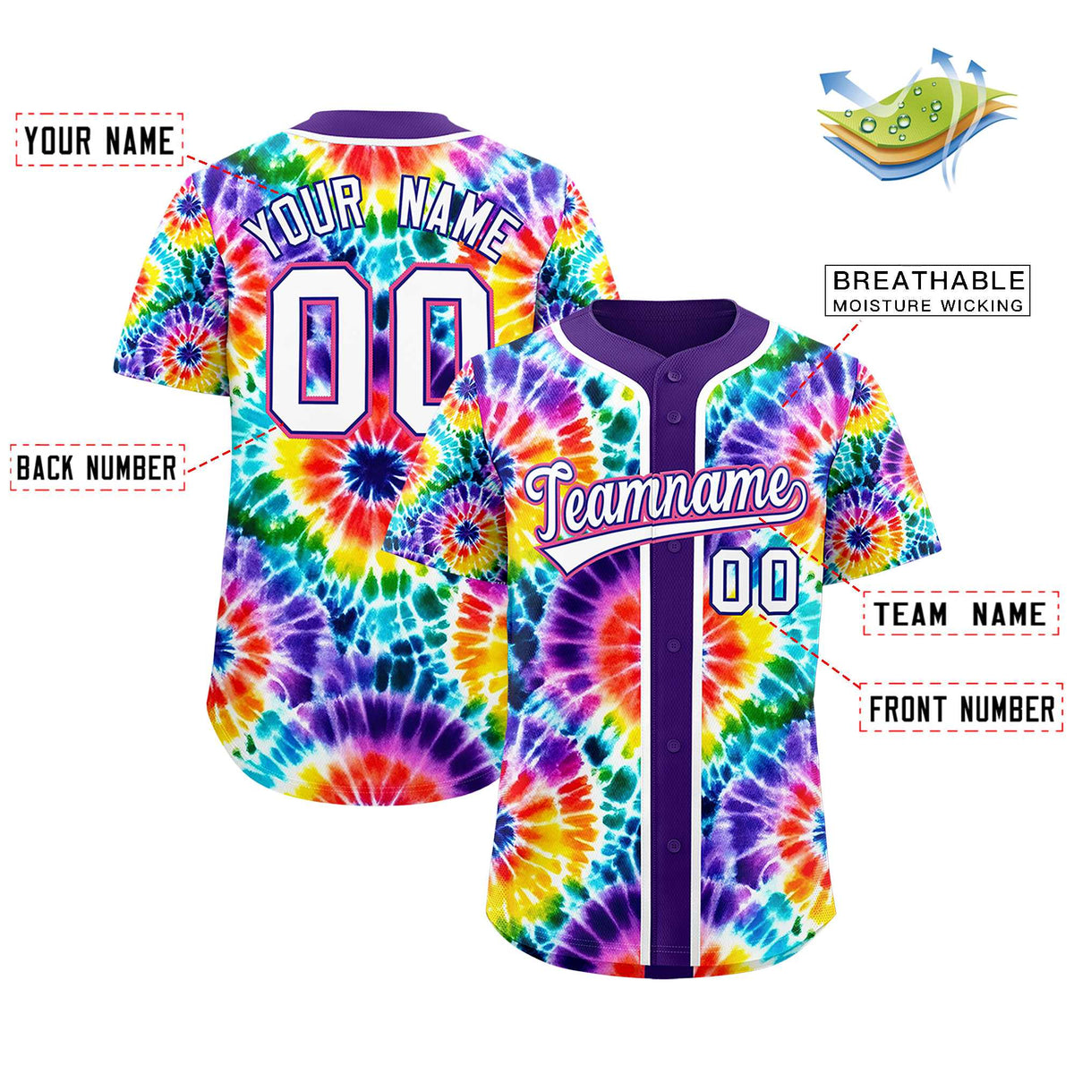 Custom Purple Tie-Dye Graffiti Pattern Authentic Baseball Jersey| KXKSHOP