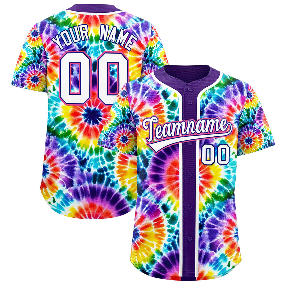 Custom Purple Tie-Dye Graffiti Pattern Authentic Baseball Jersey| KXKSHOP