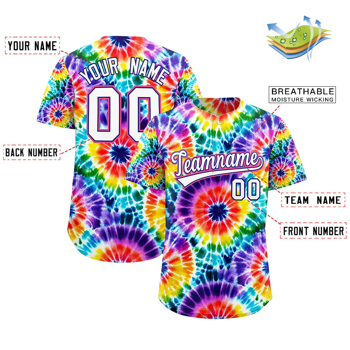 Custom Multi Color Tie-Dye Graffiti Pattern Authentic Baseball Jersey| KXKSHOP