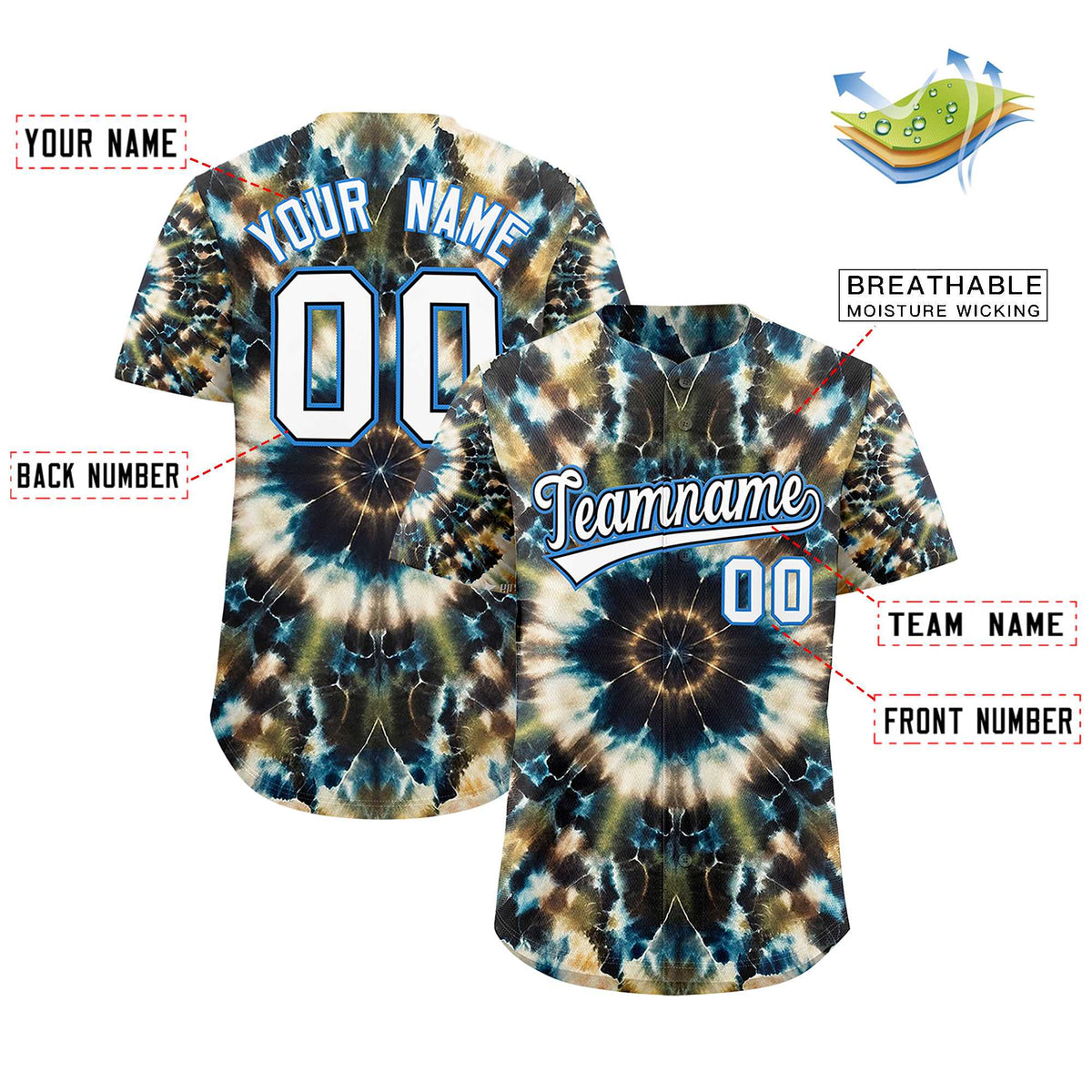 Custom Multi Color Tie-Dye Graffiti Pattern Authentic Baseball Jersey| KXKSHOP