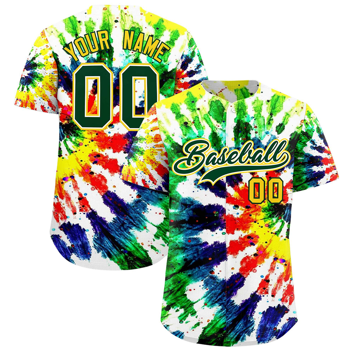 Custom Multi Color Tie-Dye Graffiti Pattern Authentic Baseball Jersey| KXKSHOP