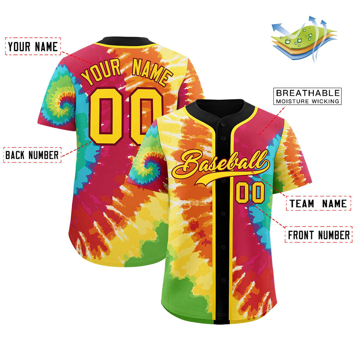 Custom Black Tie-Dye Graffiti Pattern Authentic Baseball Jersey| KXKSHOP