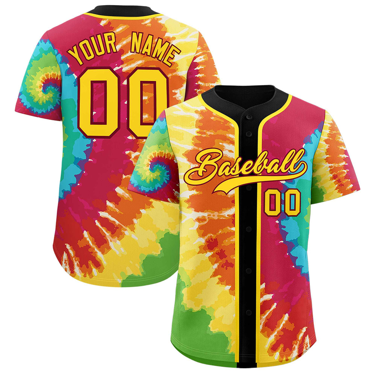 Custom Black Tie-Dye Graffiti Pattern Authentic Baseball Jersey| KXKSHOP
