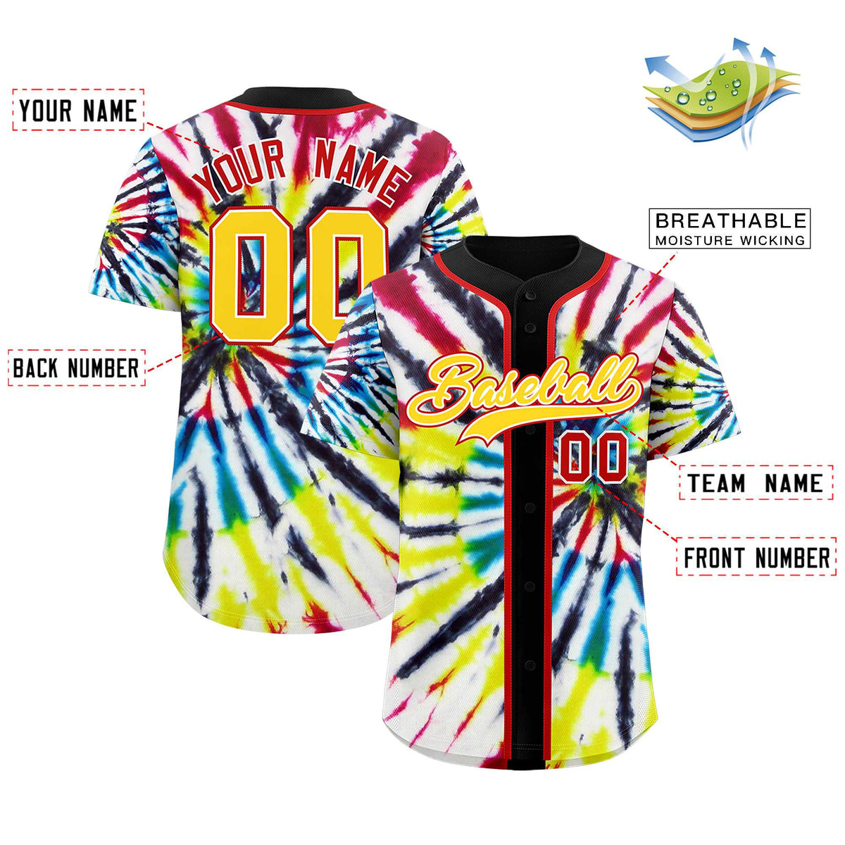 Custom Black Tie-Dye Graffiti Pattern Authentic Baseball Jersey| KXKSHOP