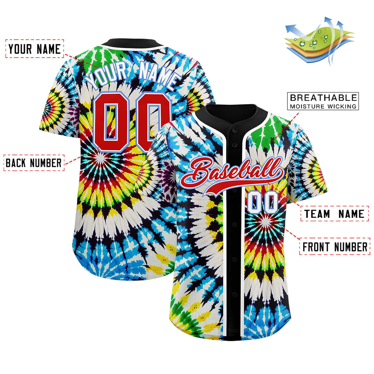 Custom Black Tie-Dye Graffiti Pattern Authentic Baseball Jersey| KXKSHOP