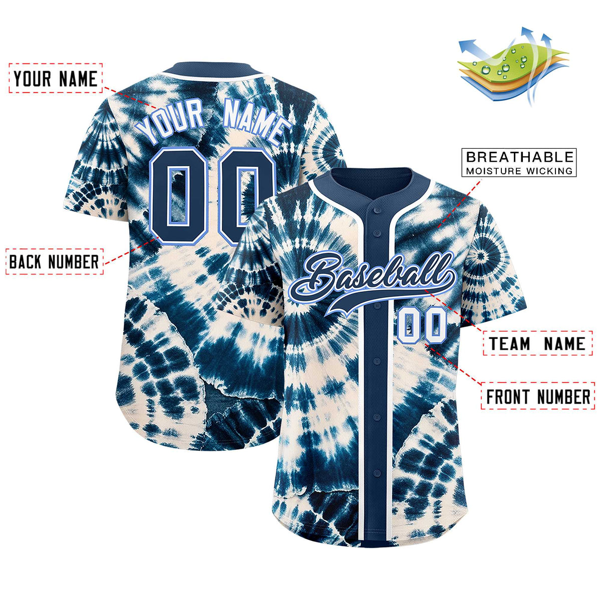 Custom Midnight Blue Tie-Dye Graffiti Pattern Authentic Baseball Jersey| KXKSHOP