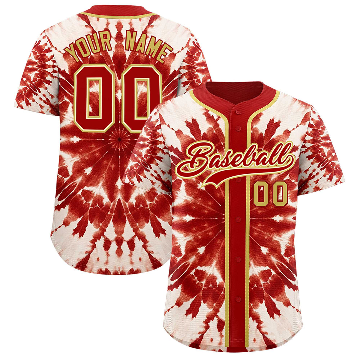 Custom Red Tie-Dye Graffiti Pattern Authentic Baseball Jersey| KXKSHOP