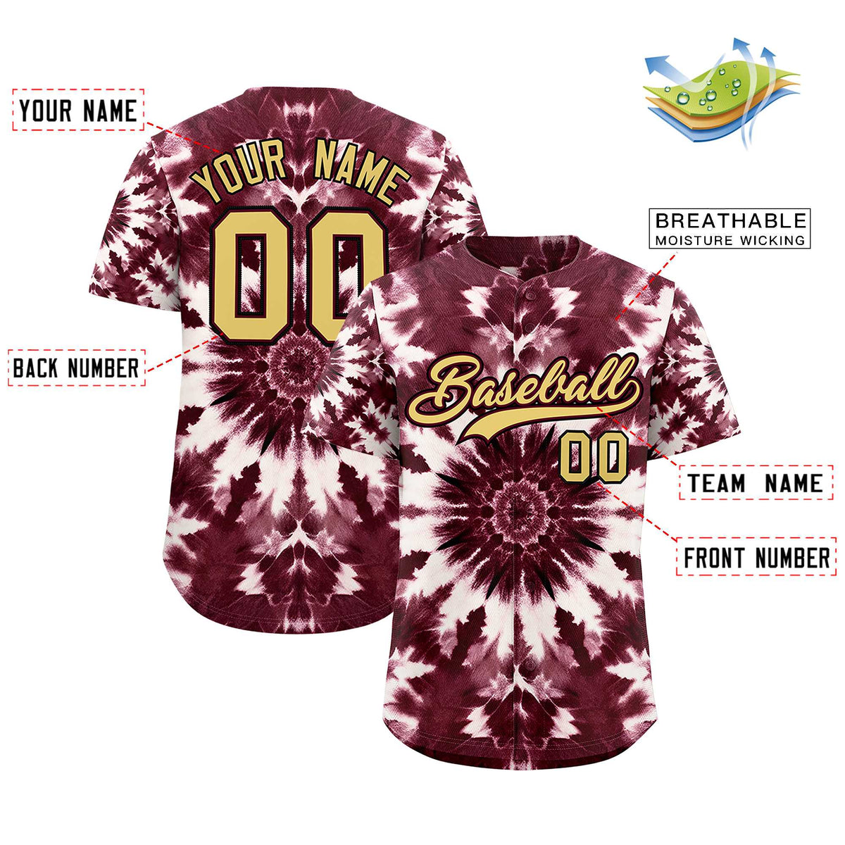 Custom Multi Color Tie-Dye Graffiti Pattern Authentic Baseball Jersey| KXKSHOP