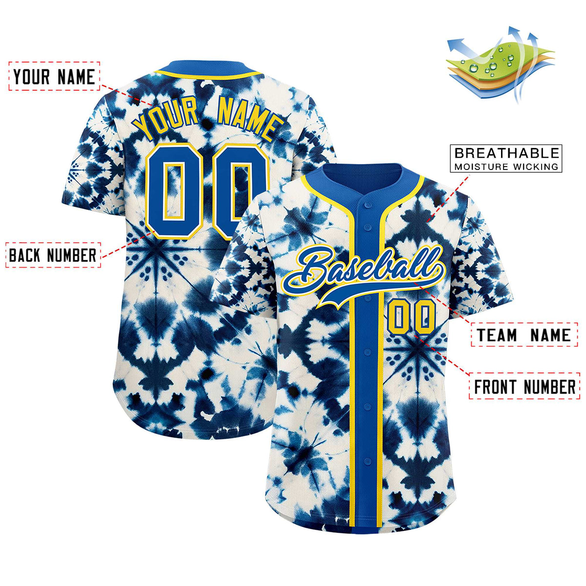 Custom Royal Tie-Dye Graffiti Pattern Authentic Baseball Jersey| KXKSHOP