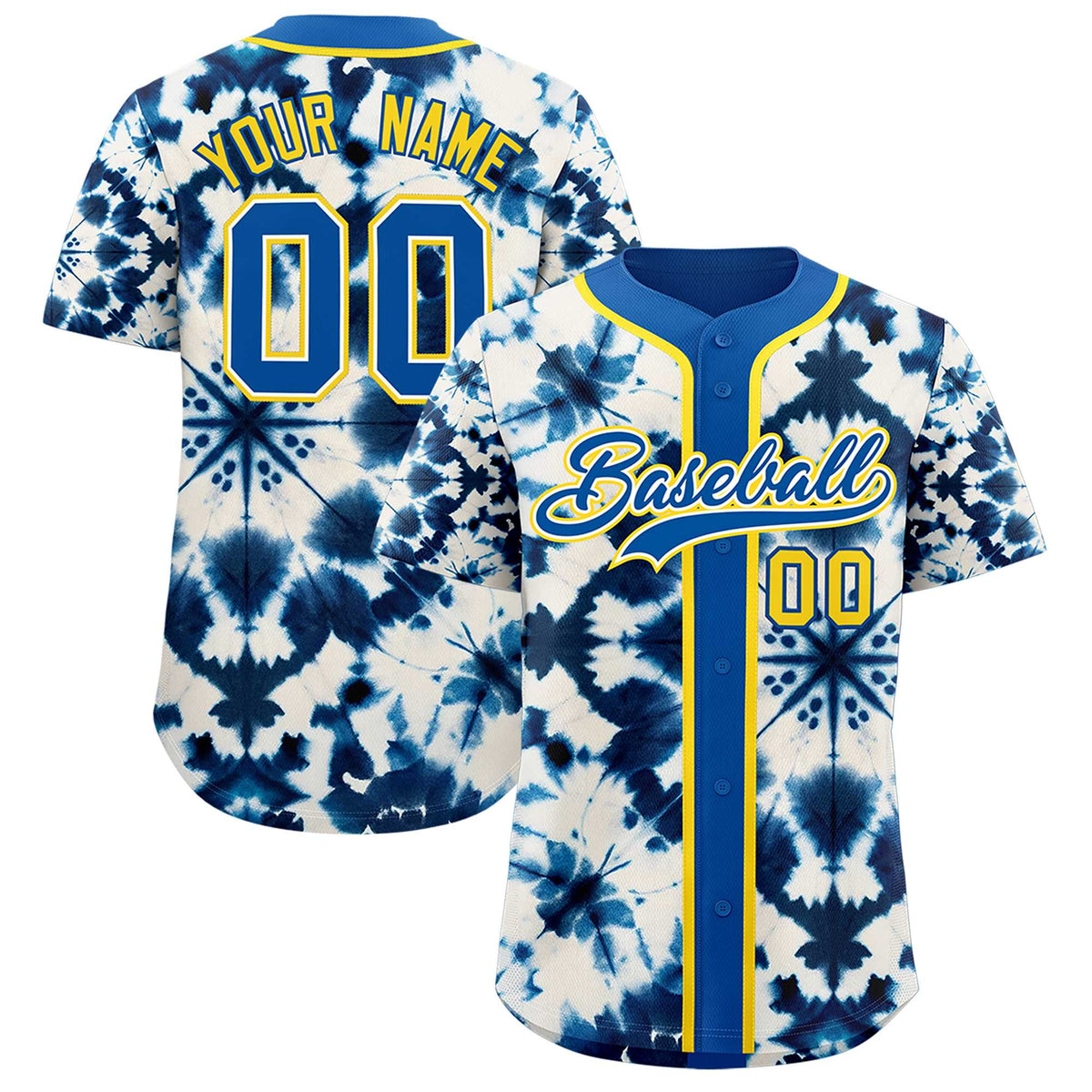 Custom Royal Tie-Dye Graffiti Pattern Authentic Baseball Jersey| KXKSHOP