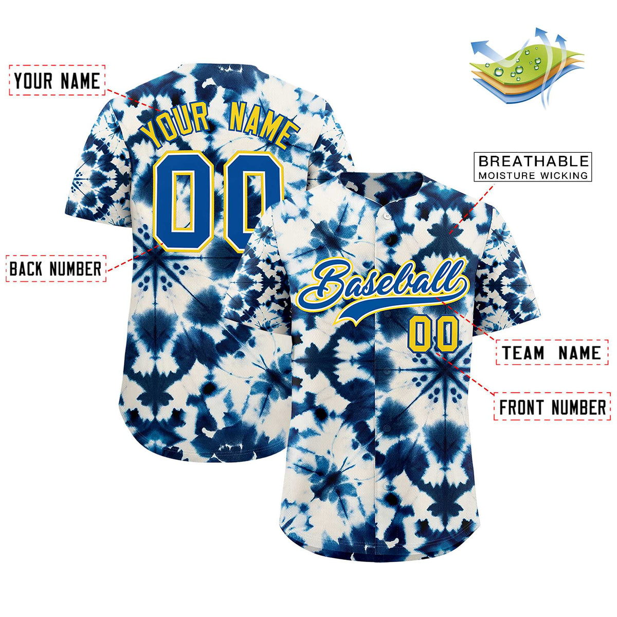 Custom Multi Color Tie-Dye Graffiti Pattern Authentic Baseball Jersey| KXKSHOP