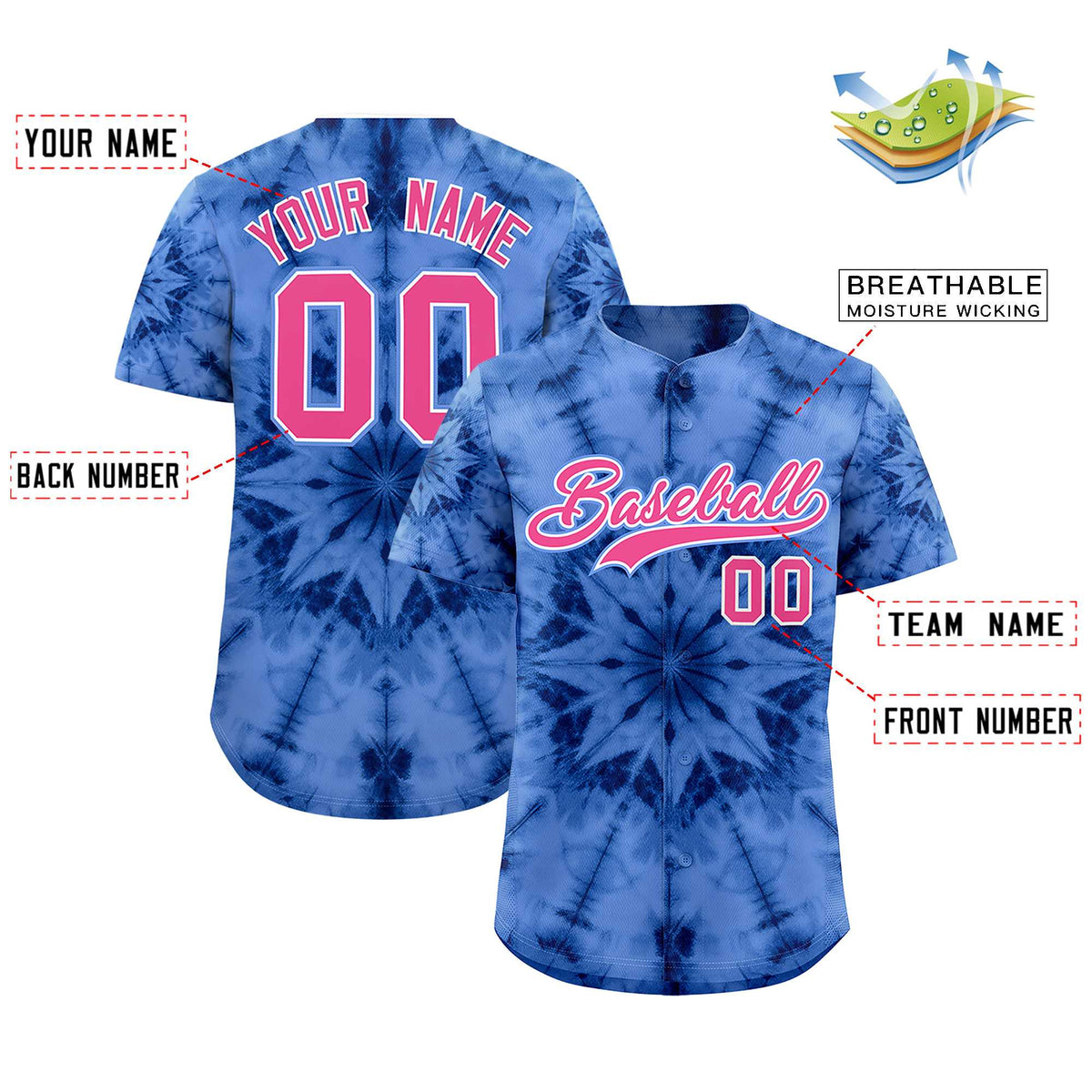 Custom Multi Color Tie-Dye Graffiti Pattern Authentic Baseball Jersey| KXKSHOP