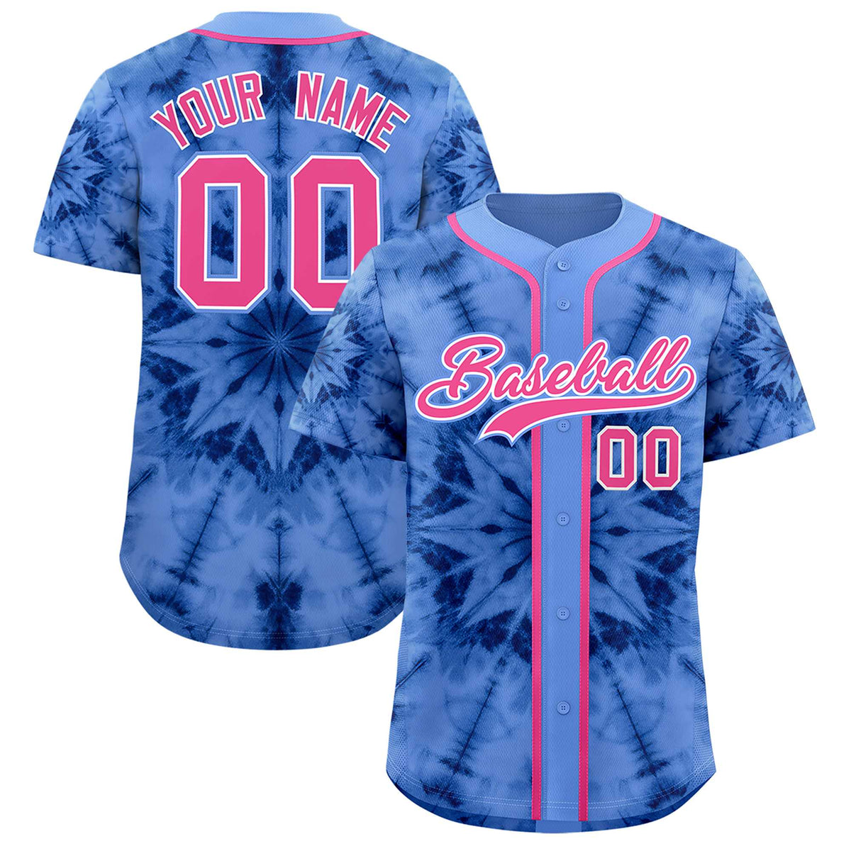 Custom Light Blue Tie-Dye Graffiti Pattern Authentic Baseball Jersey| KXKSHOP