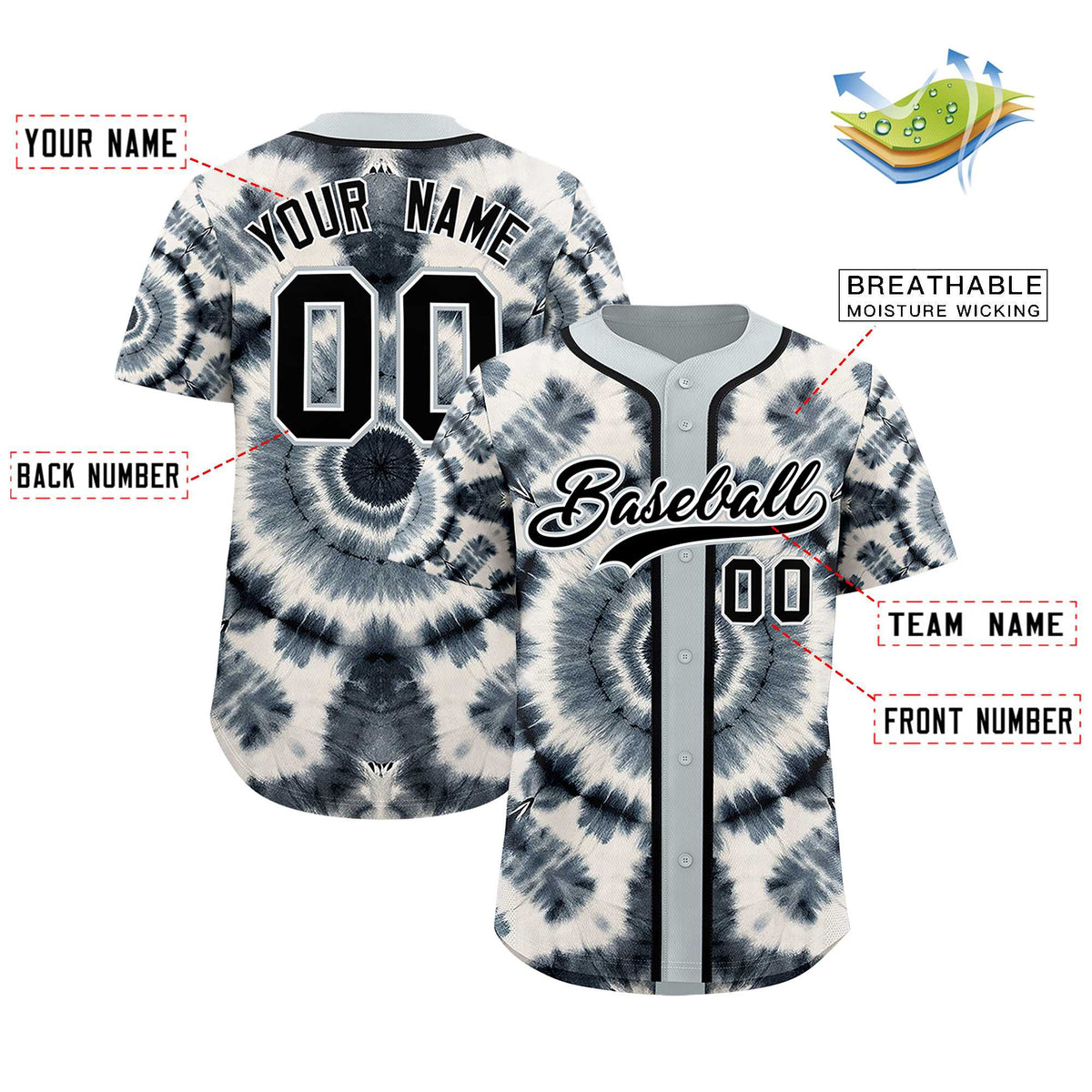 Custom Silver Tie-Dye Graffiti Pattern Authentic Baseball Jersey| KXKSHOP