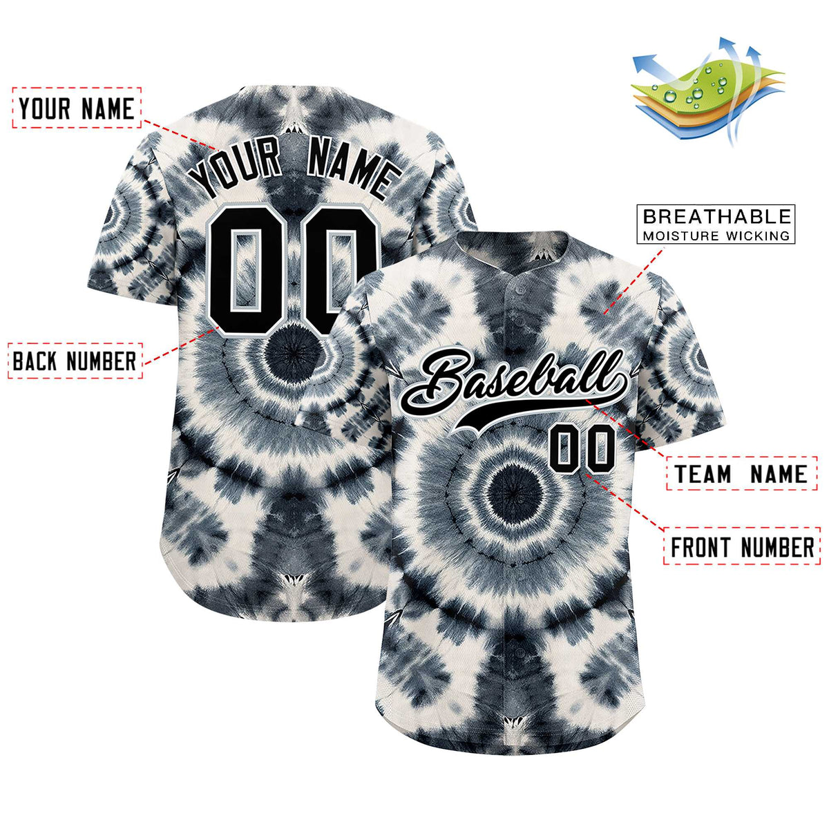 Custom Multi Color Tie-Dye Graffiti Pattern Authentic Baseball Jersey| KXKSHOP