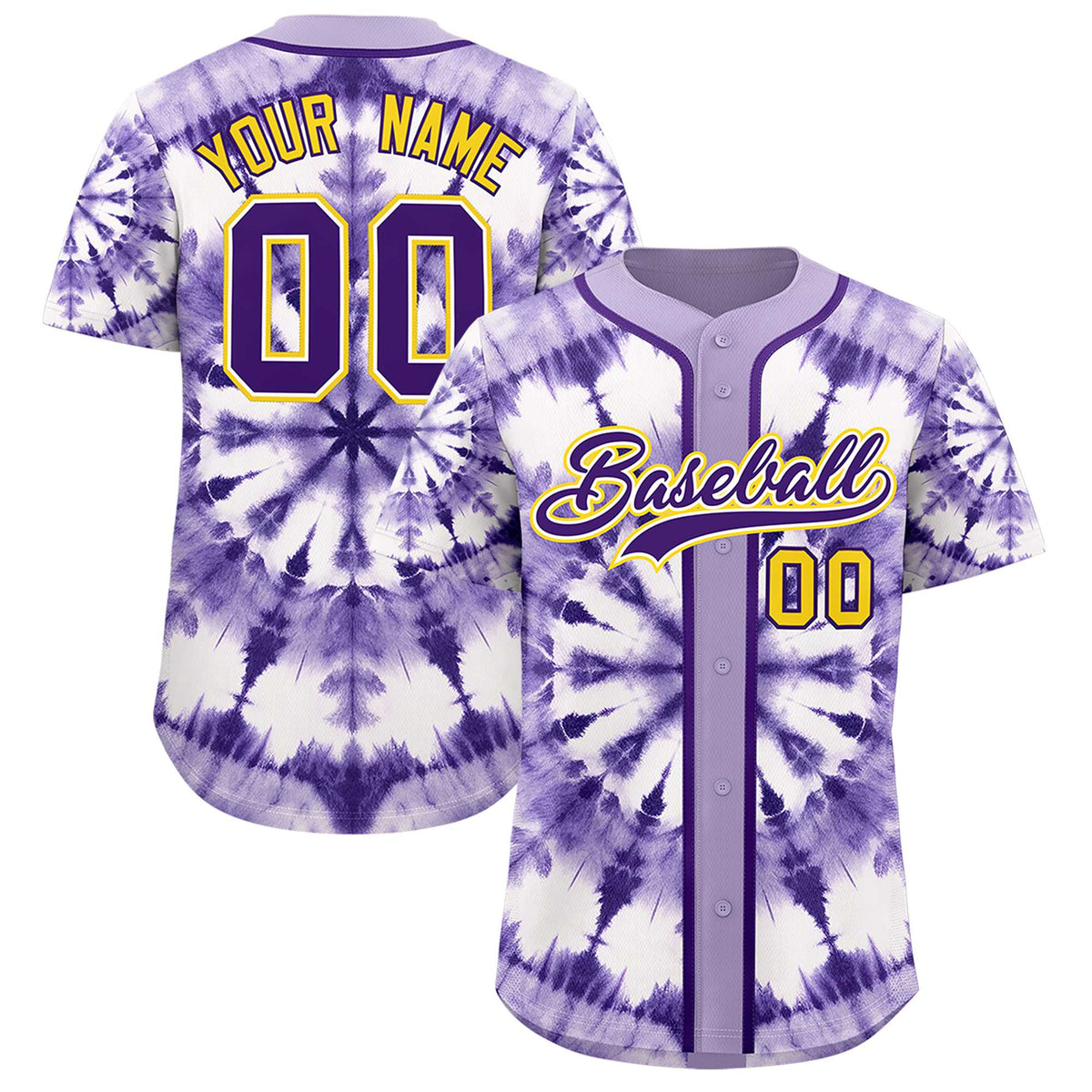 Custom Light Purple Tie-Dye Graffiti Pattern Authentic Baseball Jersey| KXKSHOP