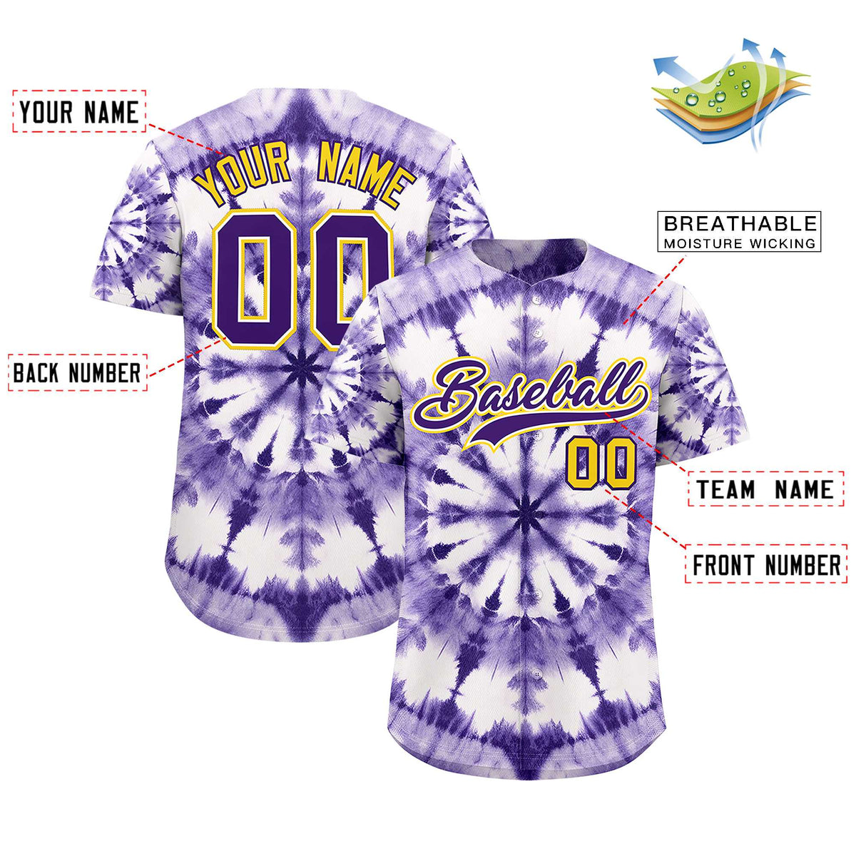 Custom Multi Color Tie-Dye Graffiti Pattern Authentic Baseball Jersey| KXKSHOP